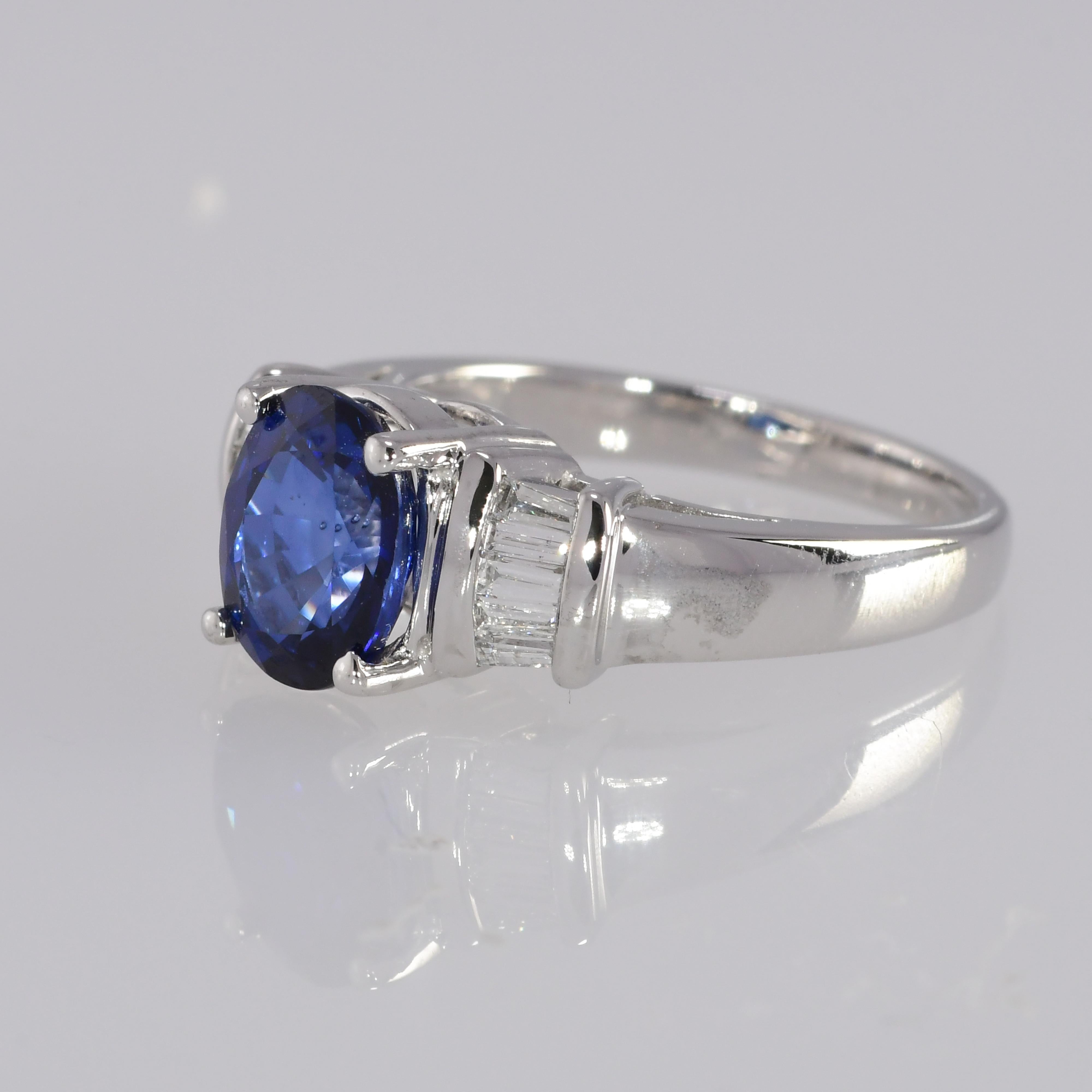 Contemporary 2.23 Ct. Diffused Sapphire & .25 Carat TW Diamond 14K White Gold Ring 5.60gm  For Sale