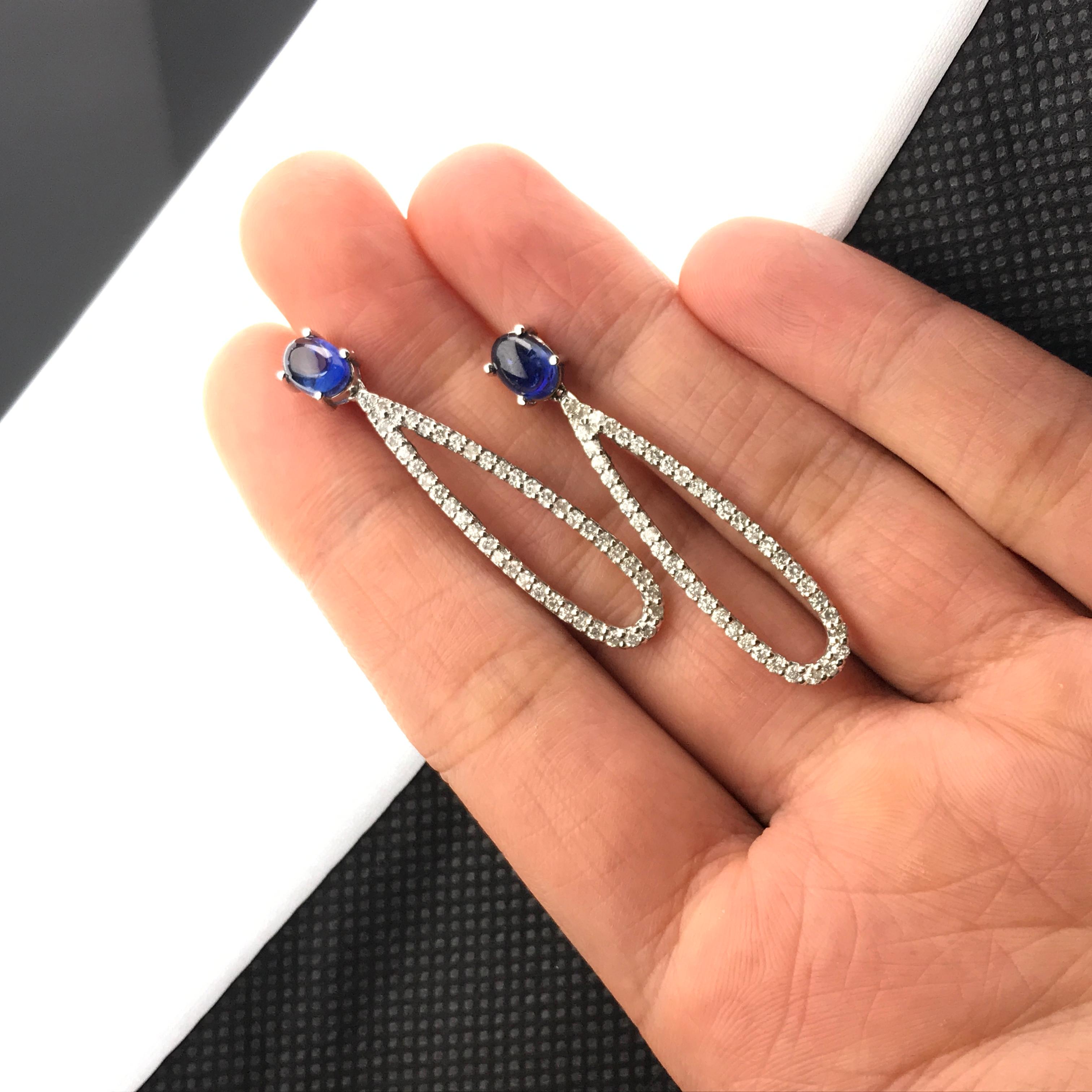 Modern 2.23 Carat sapphire and Diamond Drop Earrings For Sale