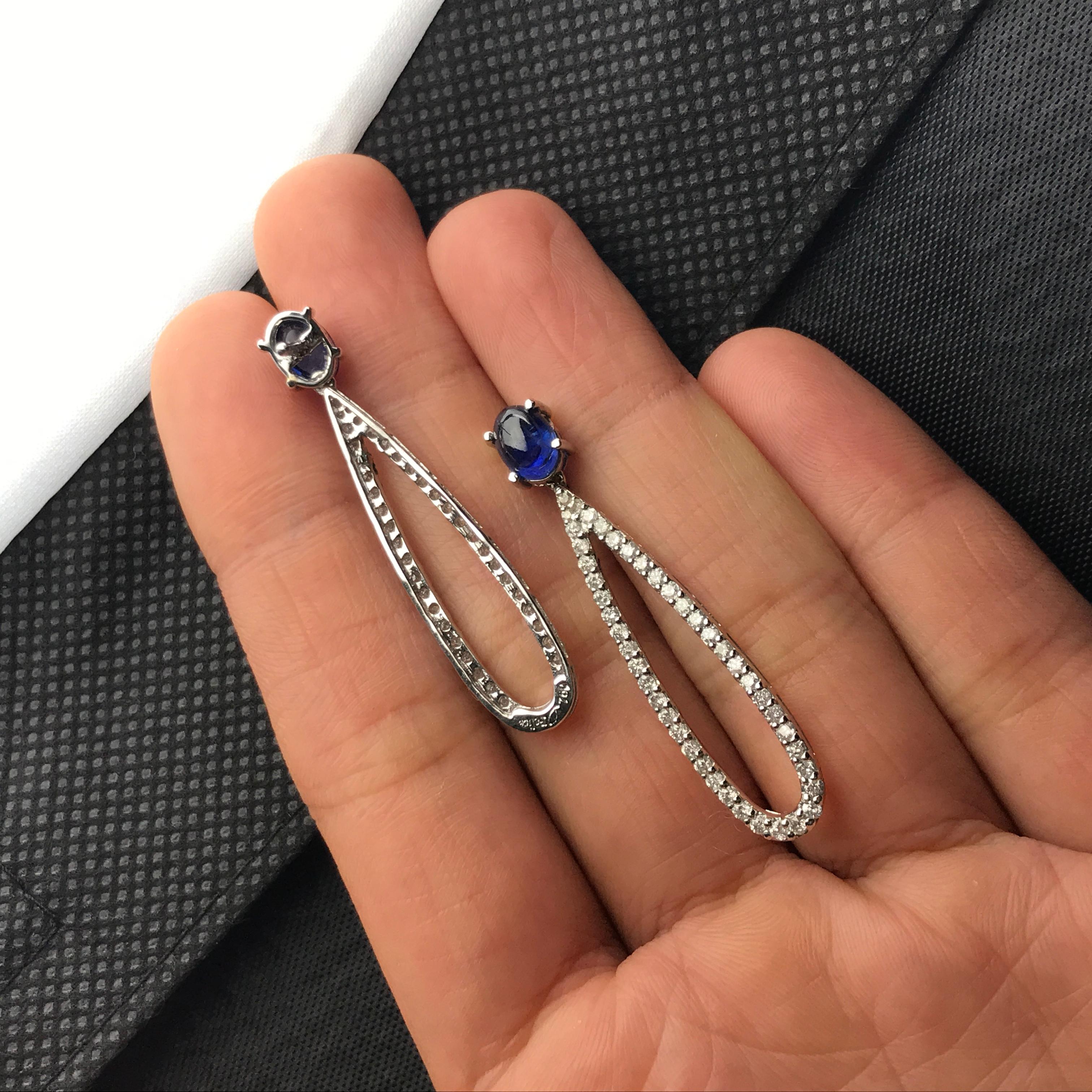 Oval Cut 2.23 Carat sapphire and Diamond Drop Earrings For Sale