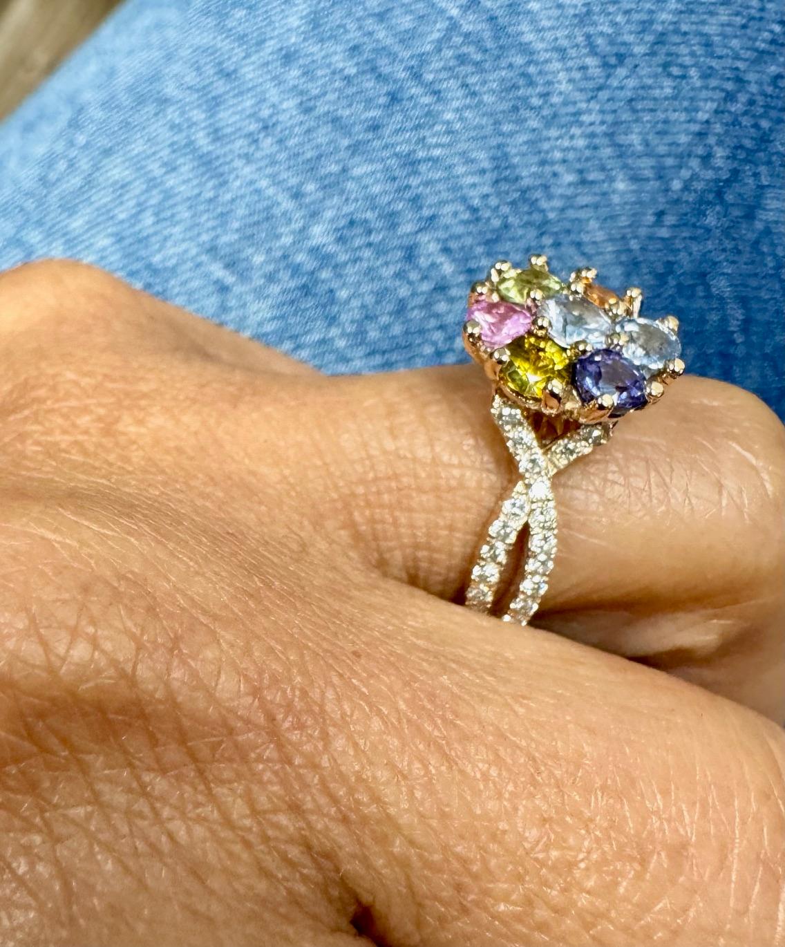 da uomo o donna Anello da cocktail con zaffiro e diamante rosa da 2,23 carati in vendita