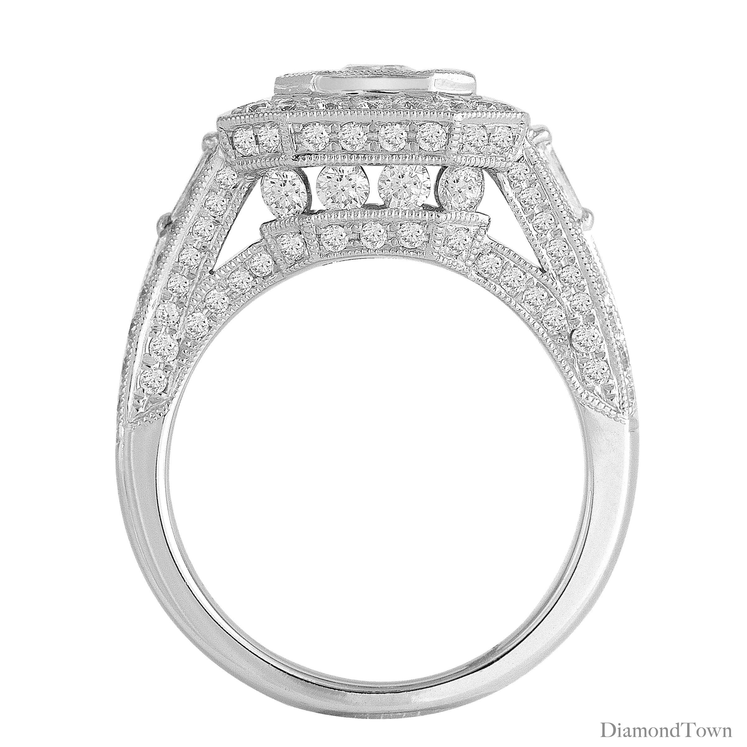 Contemporary 2.23 Carat Total Weight Natural Diamond Cluster Bridal Ring in 18k ref548 For Sale