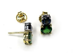 2.23 ct. t.w. Tsavorite Garnet & Blue Sapphire Round 18k Gold Stud Drop Earrings