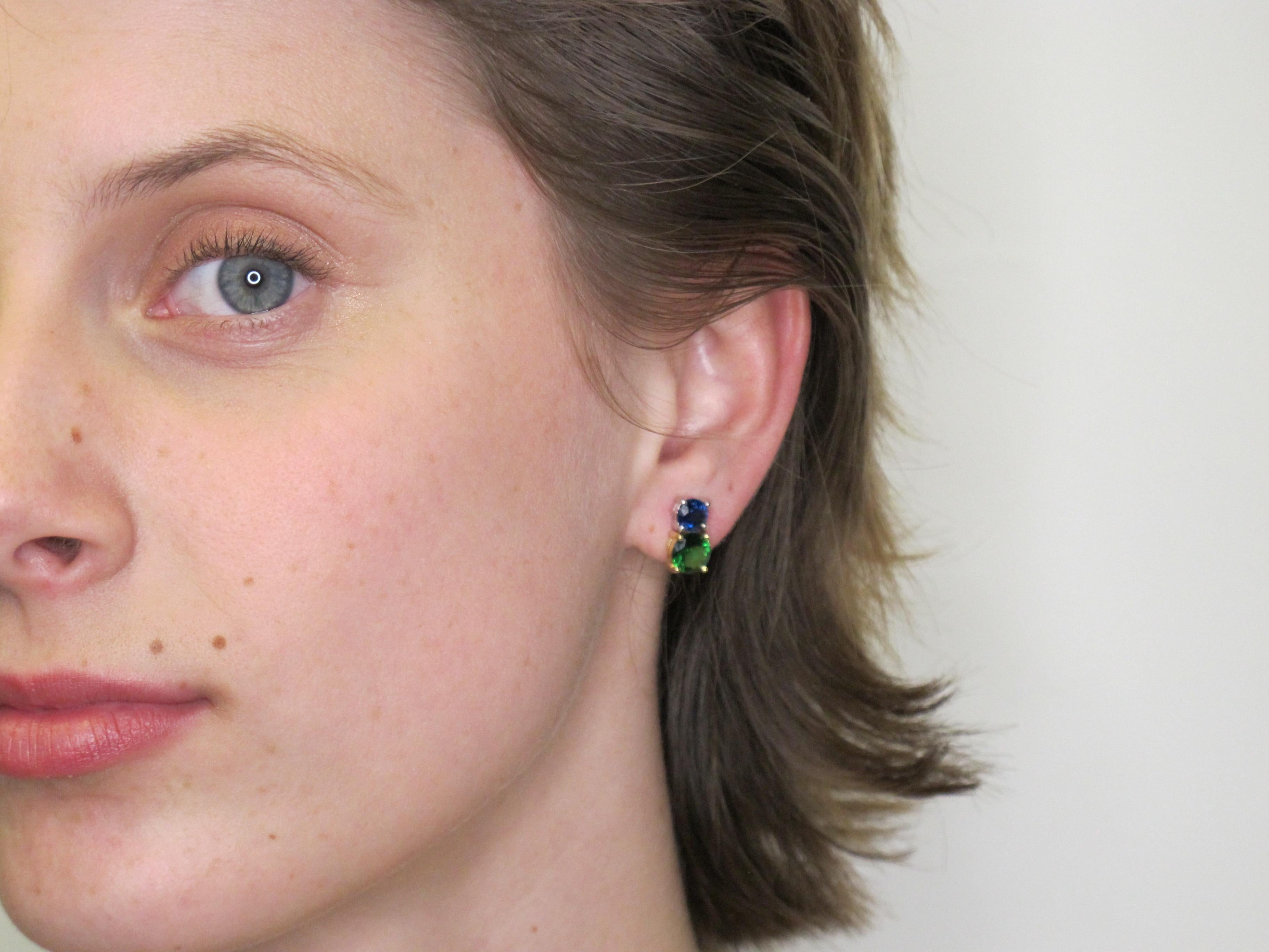 Artisan 2.23 ct. t.w. Tsavorite Garnet & Blue Sapphire Round 18k Gold Stud Drop Earrings