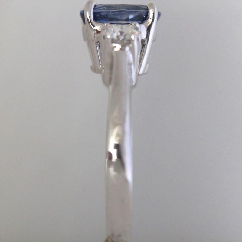Oval Cut 2.23 Carat TW Blue Sapphire Three-Stone Diamond Engagement Ring, Ben Dannie For Sale