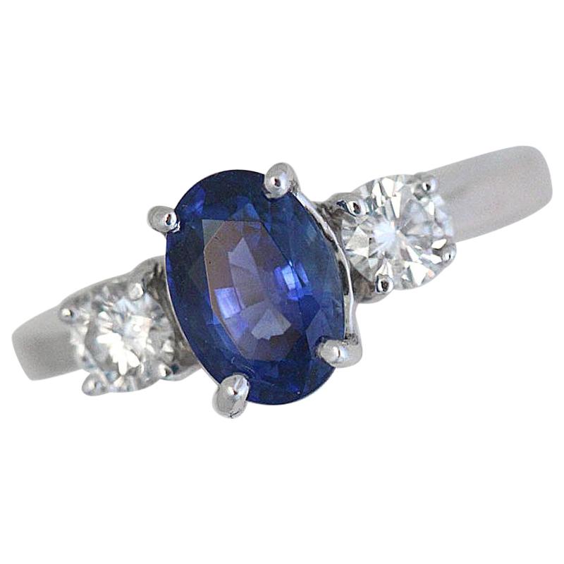 2.23 Carat TW Blue Sapphire Three-Stone Diamond Engagement Ring, Ben Dannie For Sale