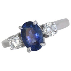 2.23 Carat TW Blue Sapphire Three-Stone Diamond Engagement Ring, Ben Dannie