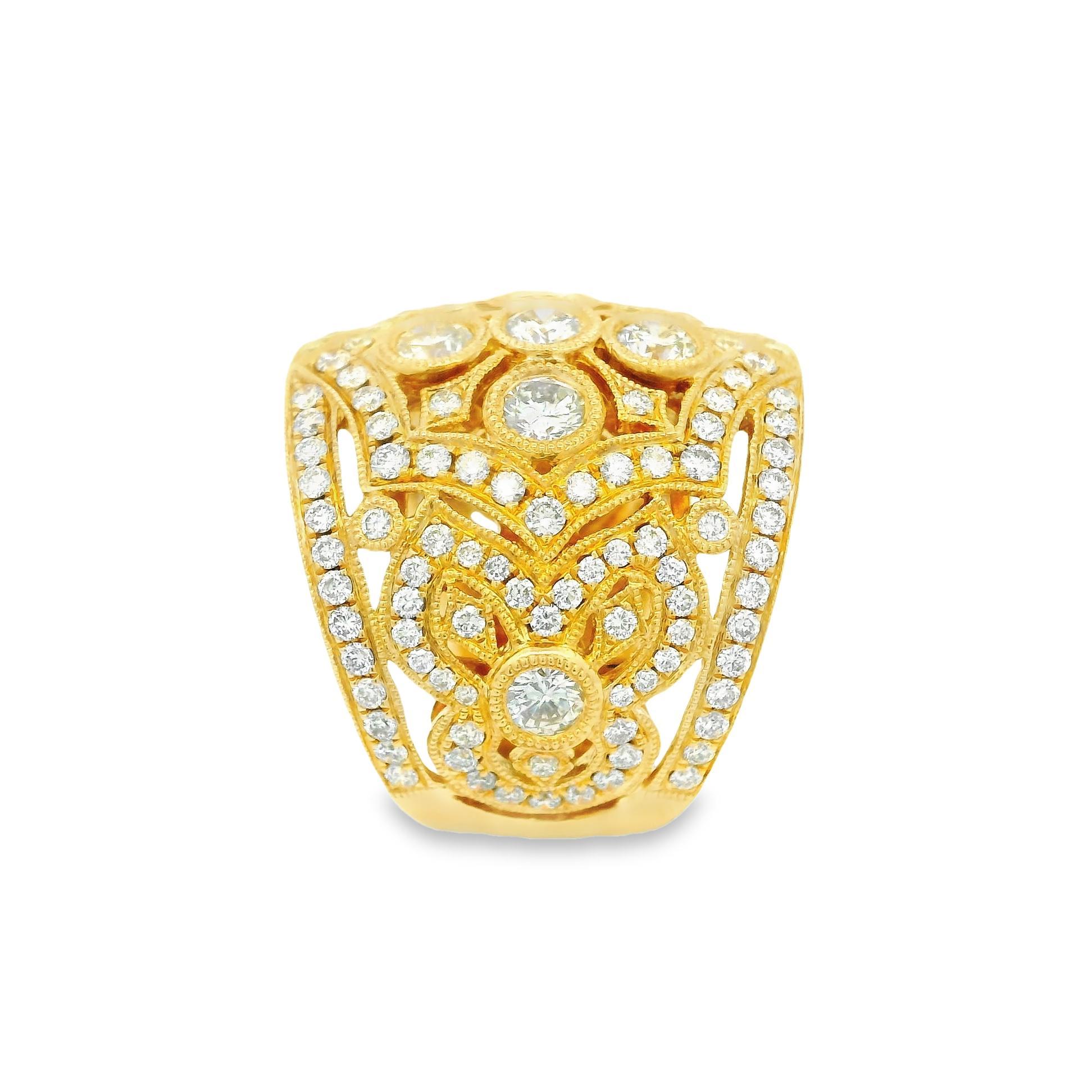 2.23 Carats Diamond Antique-Style 18K Yellow Gold Band Ring In New Condition For Sale In Beverly Hills, CA