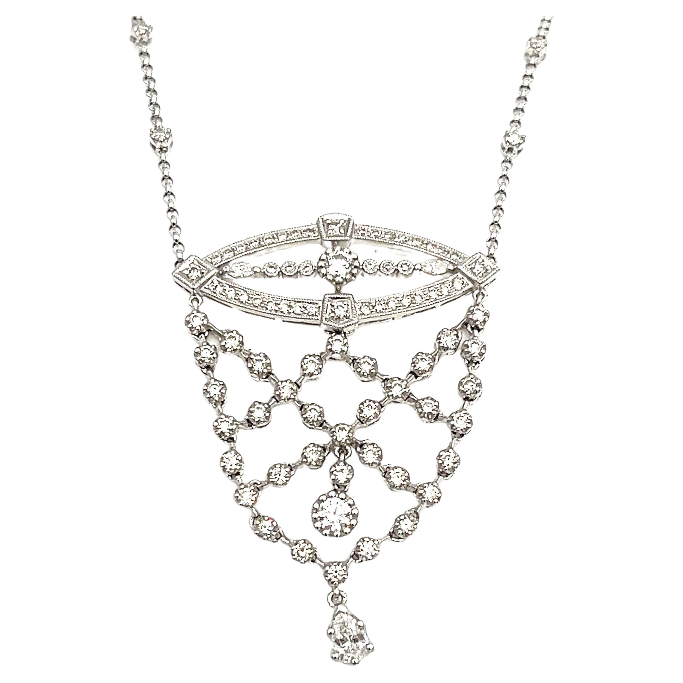 This stunning diamond necklace features 89 diamonds weighing 2.23 ct set in white gold. The diamonds are G in color and SI1 in clarity. Such a unique and fun piece to wear!
