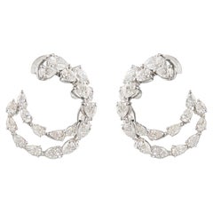 Natural Diamond Double Layer Open Hoop Earrings 2.23 Carats in 18K White Gold