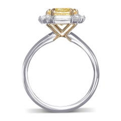 2.23 cts GIA Certified Fancy Yellow Cushion Halo Diamond Ring