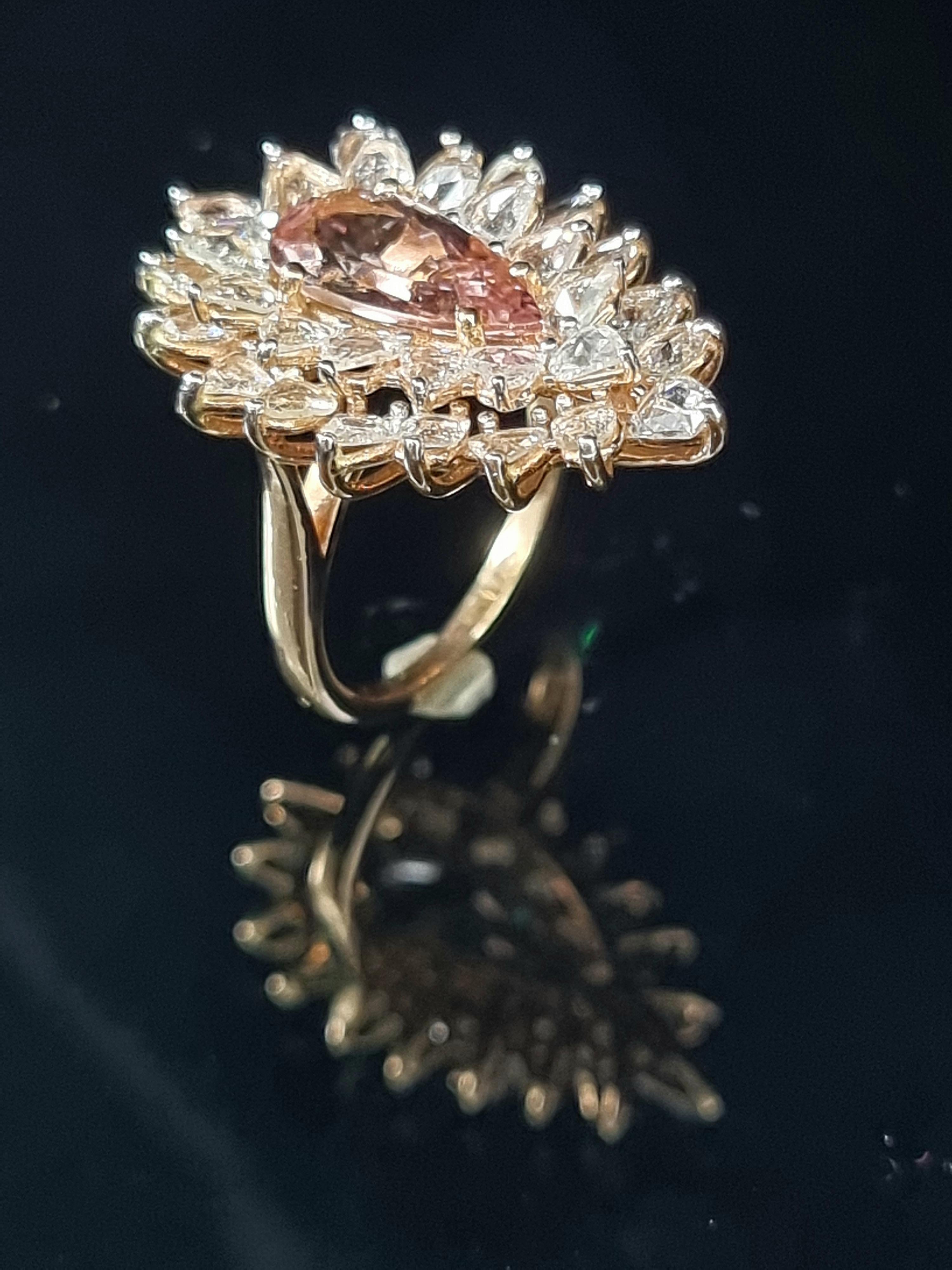 Anillo de Morganita con Diamante talla Rosa de 2,23 Quilates Art Decó en venta