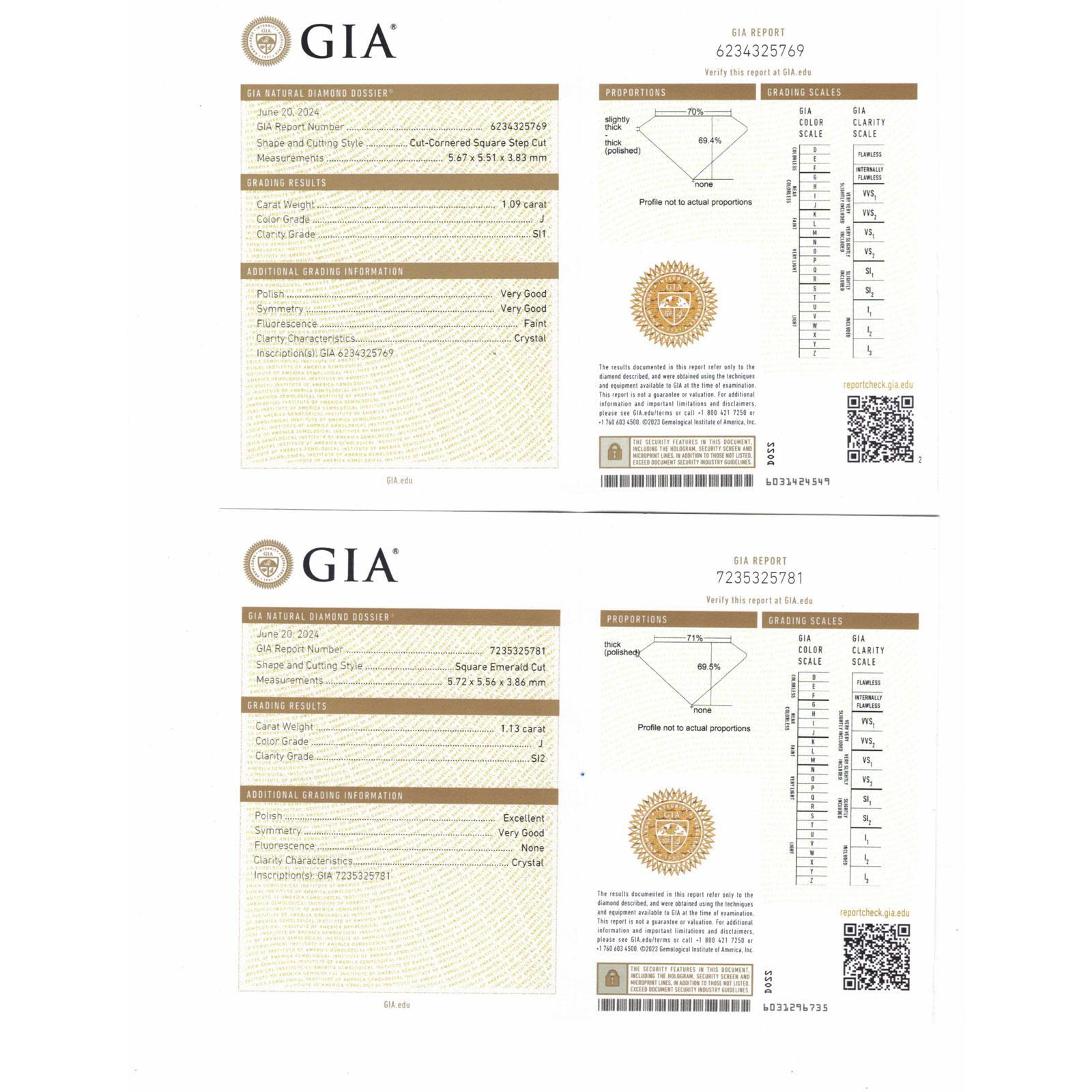 Modern 2.23 CTW  Asscher Cut Diamond 18 Karat Yellow Gold Drop Earrings GIA J/SI1-2
