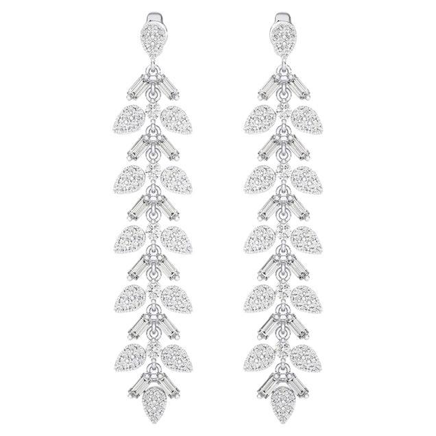 Diamante da 2,23 CTW a forma di foglia in oro bianco 14K con orecchino pendente della collezione Moonlight