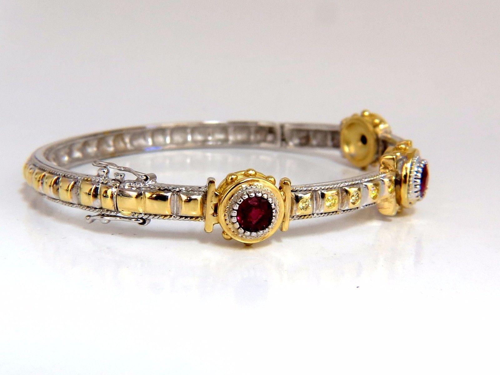 Bracelet jonc en or 14 carats avec diamants jaunes et rubis naturel de 2,23 carats, style espagnol/gothique en vente 4