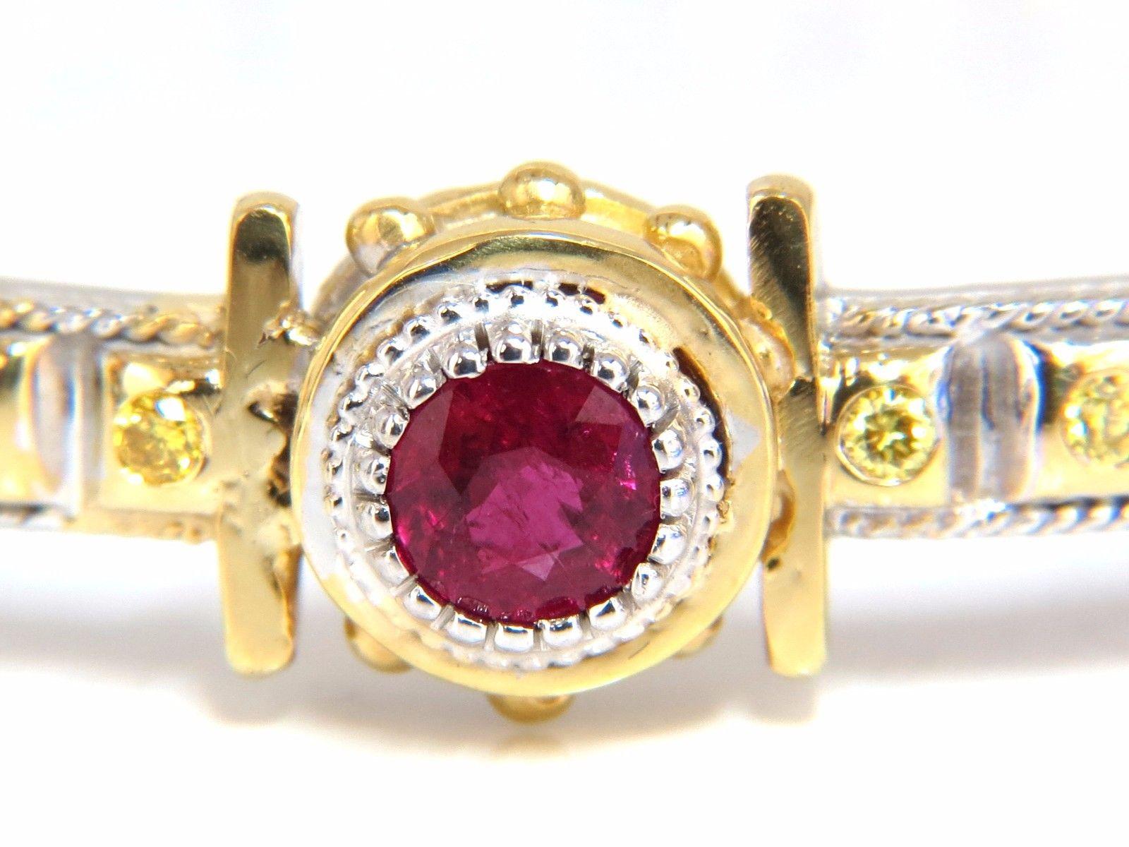 Revival 2.23 Natural Ruby Yellow Diamond Bangle Bracelet 14 Karat Spanish / Gothic Deco For Sale