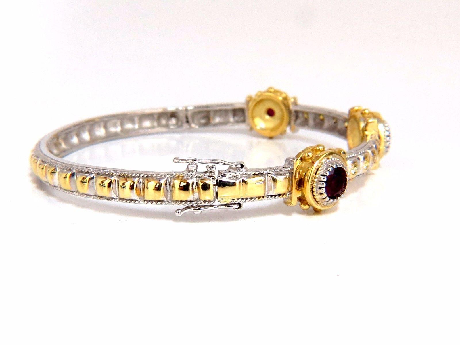 Round Cut 2.23 Natural Ruby Yellow Diamond Bangle Bracelet 14 Karat Spanish / Gothic Deco For Sale