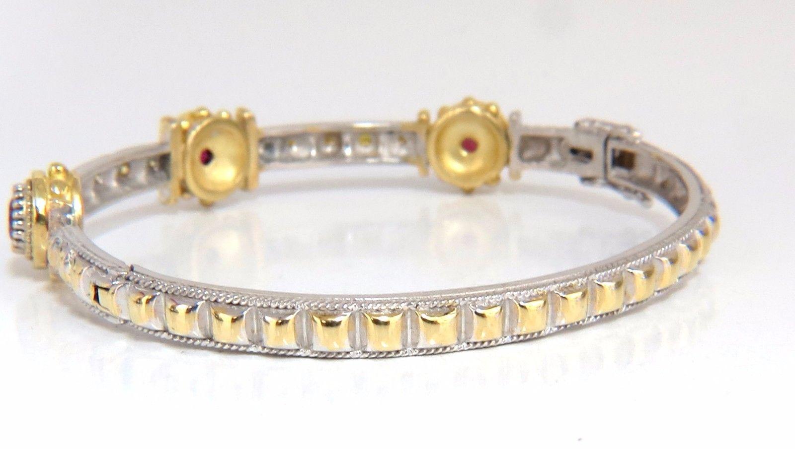 Bracelet jonc en or 14 carats avec diamants jaunes et rubis naturel de 2,23 carats, style espagnol/gothique en vente 2