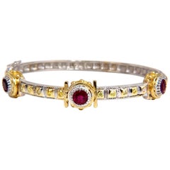 Bracelet jonc en or 14 carats avec diamants jaunes et rubis naturel de 2,23 carats, style espagnol/gothique