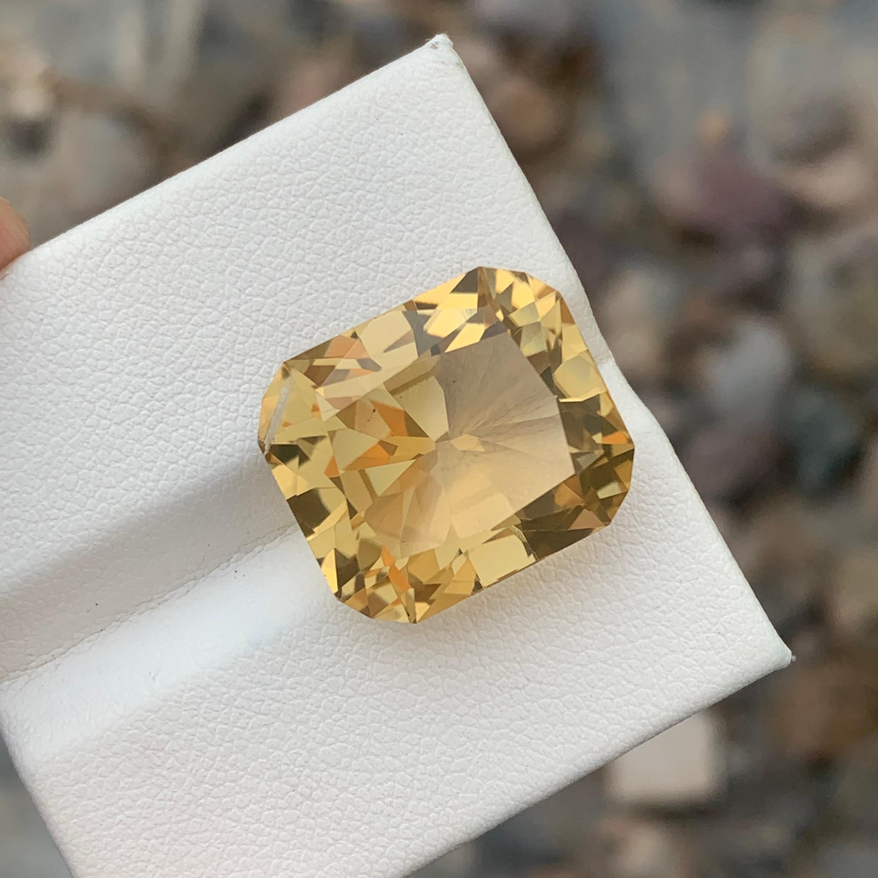 Faceted Citrine 
Weight: 22.30 Carats 
Dimension: 18.5x16.1x11.7 Mm
Origin: Brazil
Color: Yellow 
Shape: Cushion 
Treatment: Non
Certificate: On Customer Demand 
Citrine yellow is a captivating hue that radiates warmth and vibrancy. This exquisite