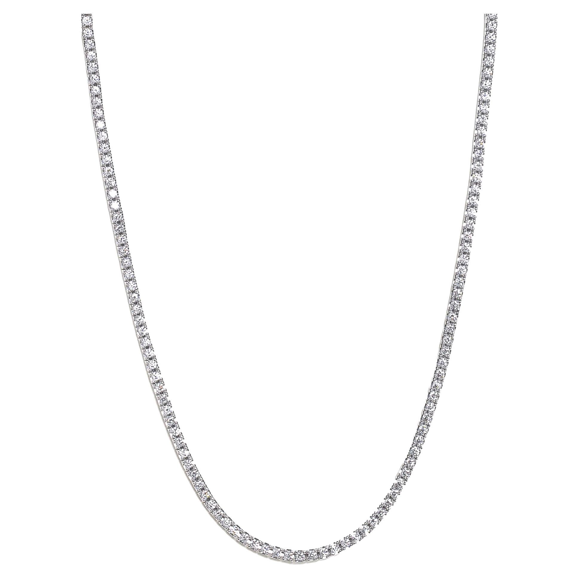 22.31 Carat E-F Color VS Clarity Round Diamond 18k White Gold Tennis Necklace For Sale
