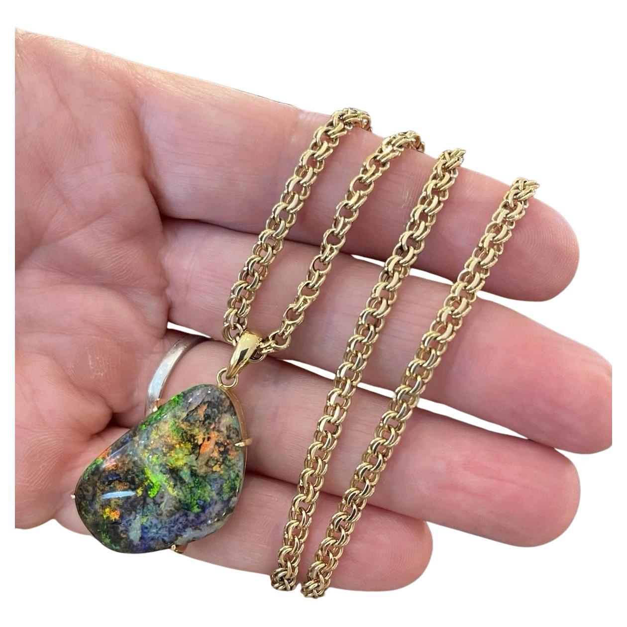 22.31 ct Boulder Opal Pendant Necklace in 18k & 14k Yellow Gold For Sale