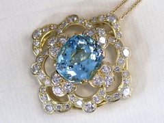 22.32 Carat Aquamarine 7.62 Carat Diamond and Yellow Gold Pendant