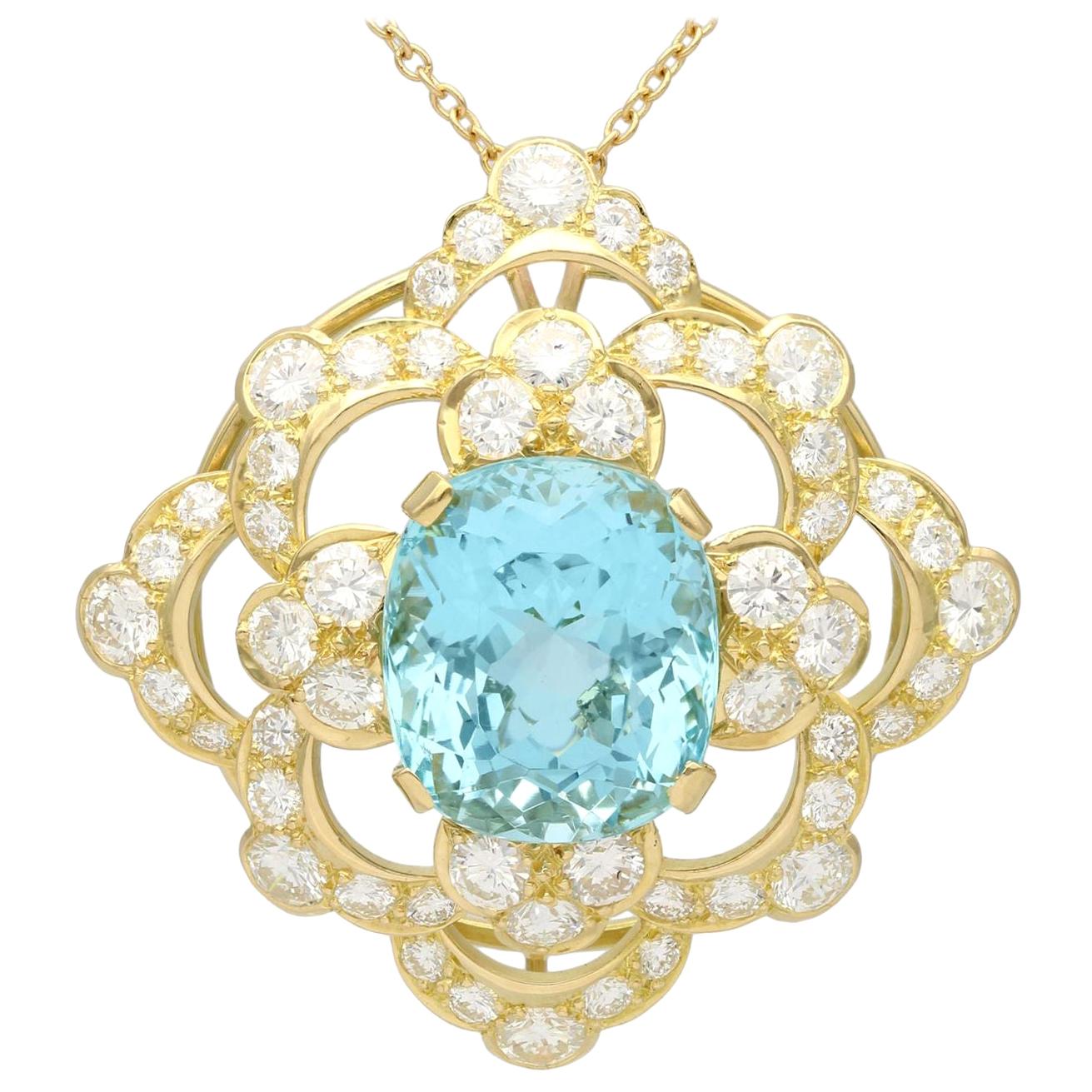 22.32 Carat Aquamarine 7.62 Carat Diamond and Yellow Gold Pendant For Sale