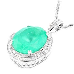 22.32 Carat Emerald Diamond Pendant Necklace