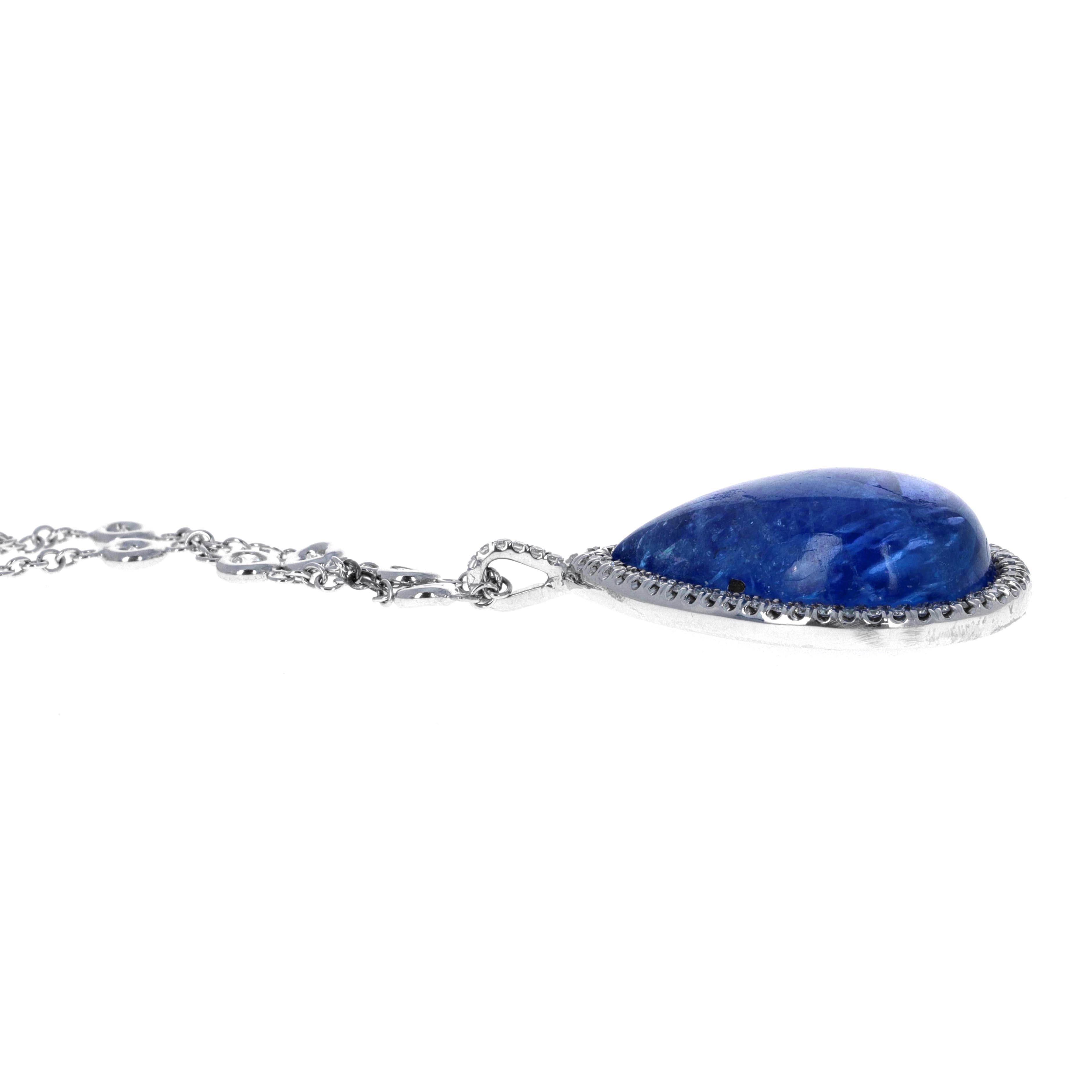 Tansanit und Diamant-Anhänger Halskette (Cabochon)
