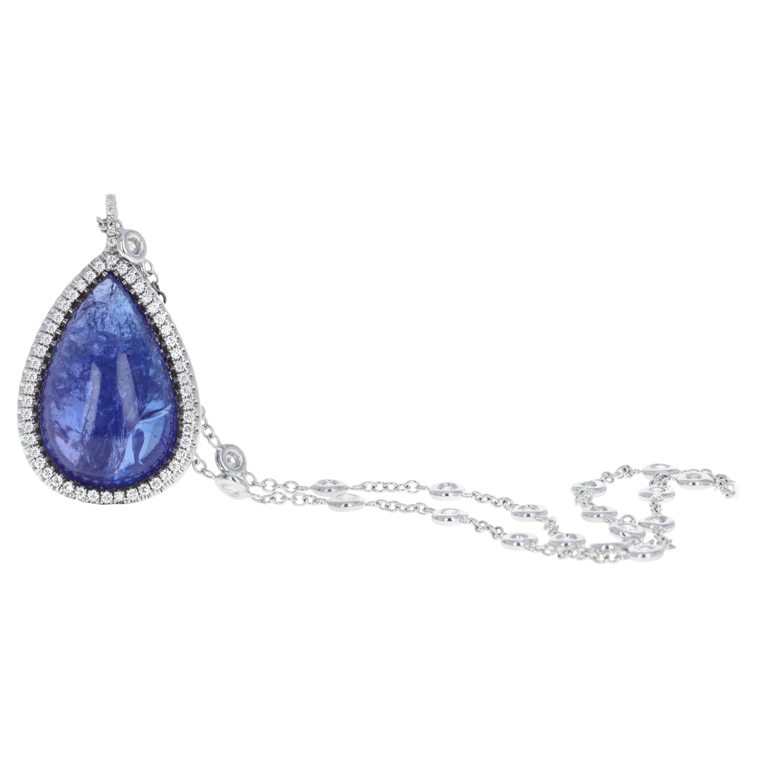 22.32 Carat Tanzanite Pendant with Diamond by the Yard Necklace For Sale