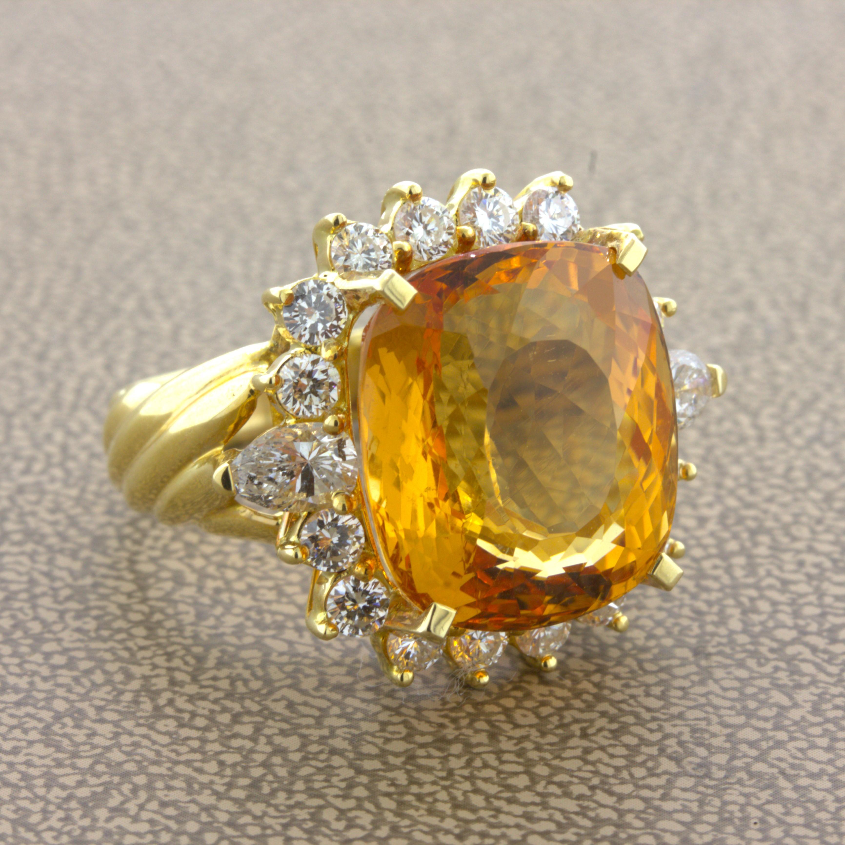 Oval Cut 22.36 Carat Imperial Topaz Diamond 18k Yellow Gold Cocktail Ring