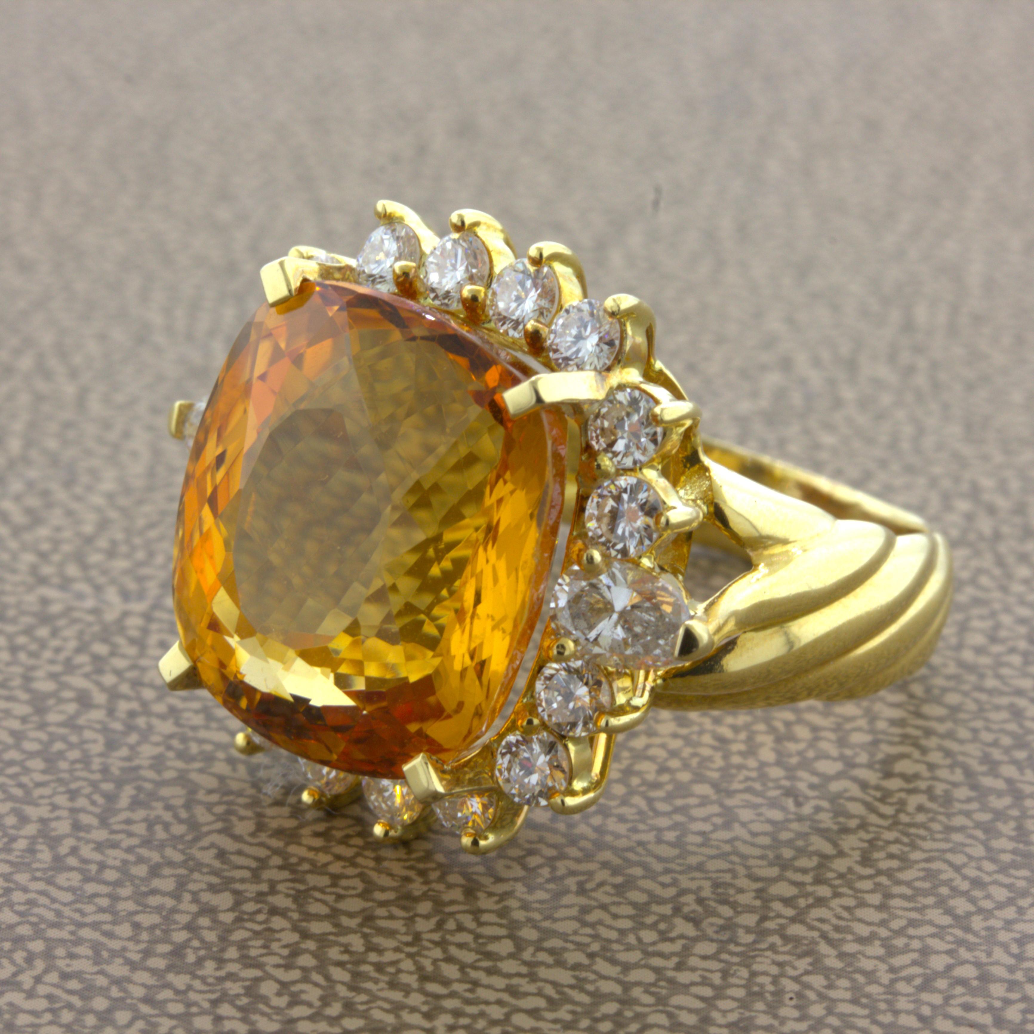 22.36 Carat Imperial Topaz Diamond 18k Yellow Gold Cocktail Ring In New Condition In Beverly Hills, CA
