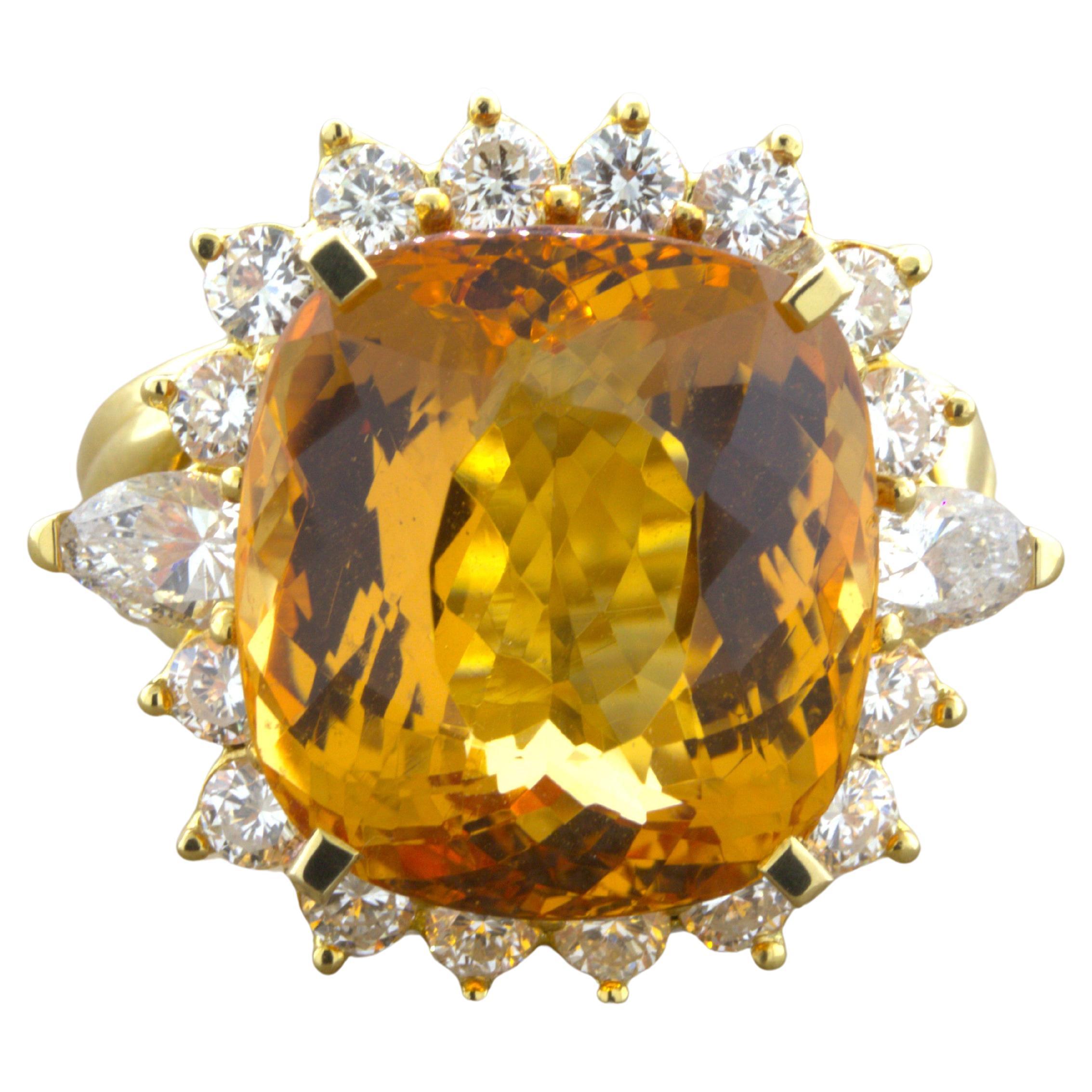 22.36 Carat Imperial Topaz Diamond 18k Yellow Gold Cocktail Ring