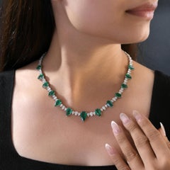 22.36ct Zambian Emerald 13.8ct SI/H Diamond Choker Necklace 18 Karat White Gold