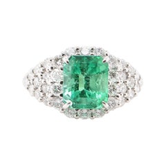 2.237 Carat Colombian Emerald and Diamond Cocktail Ring Set in Platinum