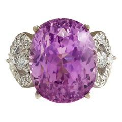 Natural Kunzite Diamond Ring In 14 Karat White Gold 