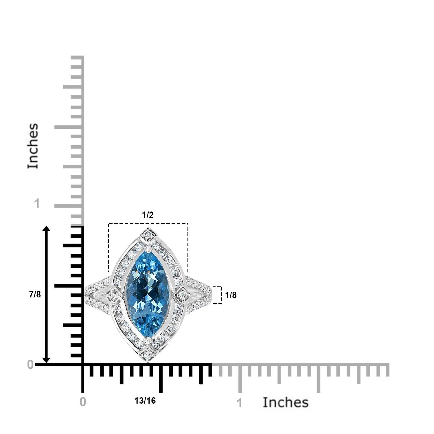 Fashioned from 14k white gold, this trendy ring is set with a gorgeous marquise-cut Aquamarine and round Diamonds to bring out its beauty.

2.23ct Aquamarine Ring
0.52Tct Diamonds set
14K White Gold

