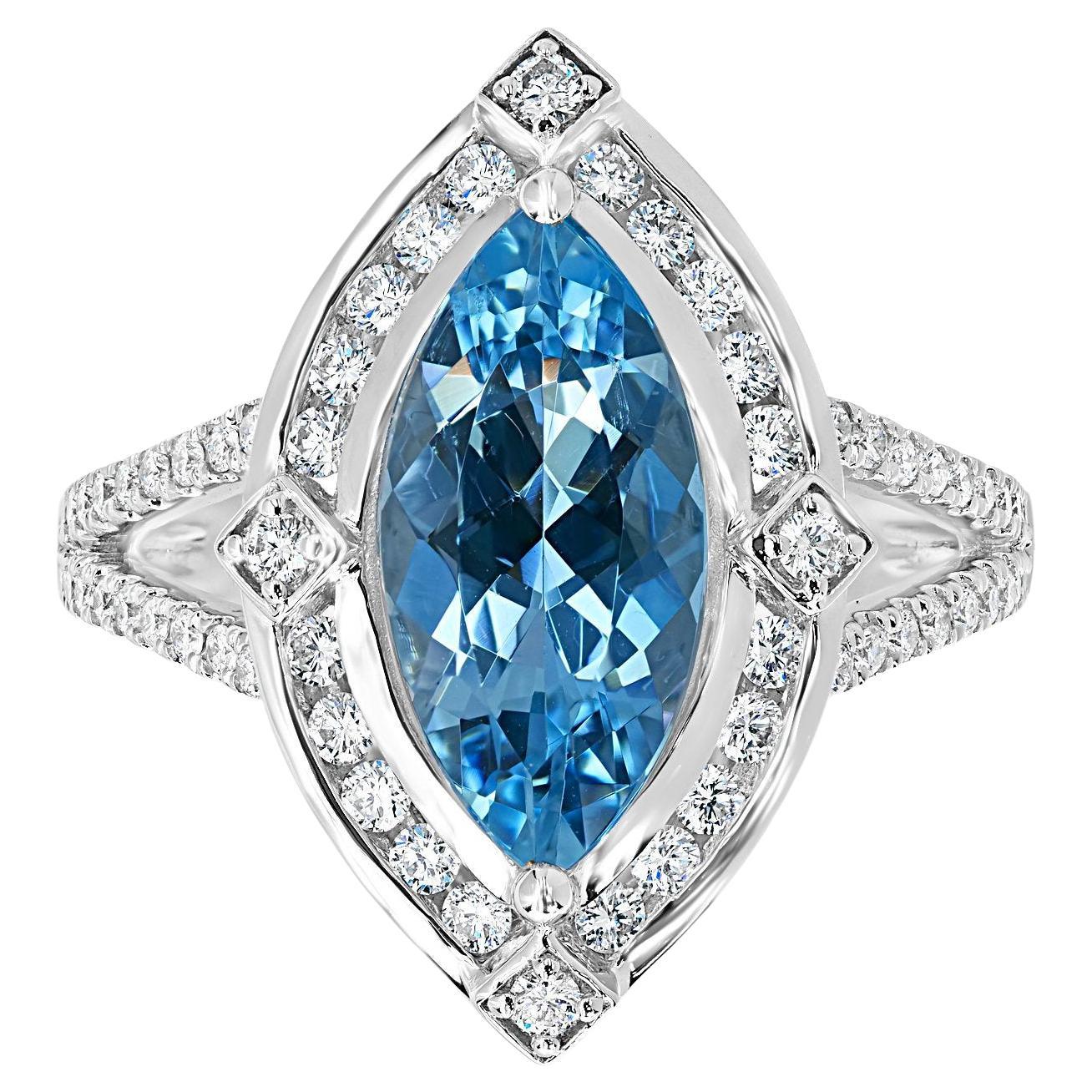 2.23ct Aquamarine Ring with 0.52Tct Diamonds Set in 14K White Gold For Sale