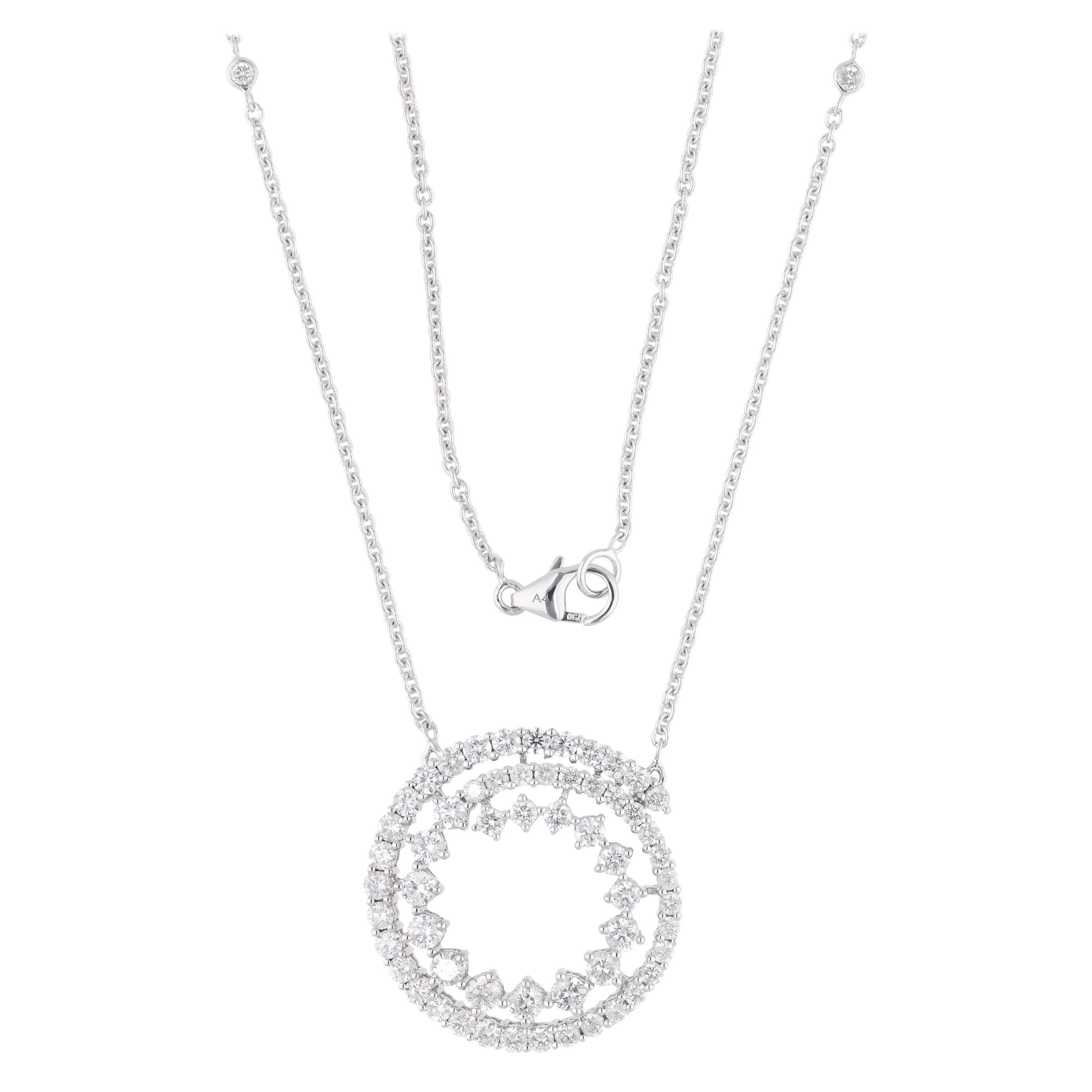 Collana con ciondolo a cerchio aperto con diamanti rotondi da 2,23 carati SI/H in oro bianco 14 carati