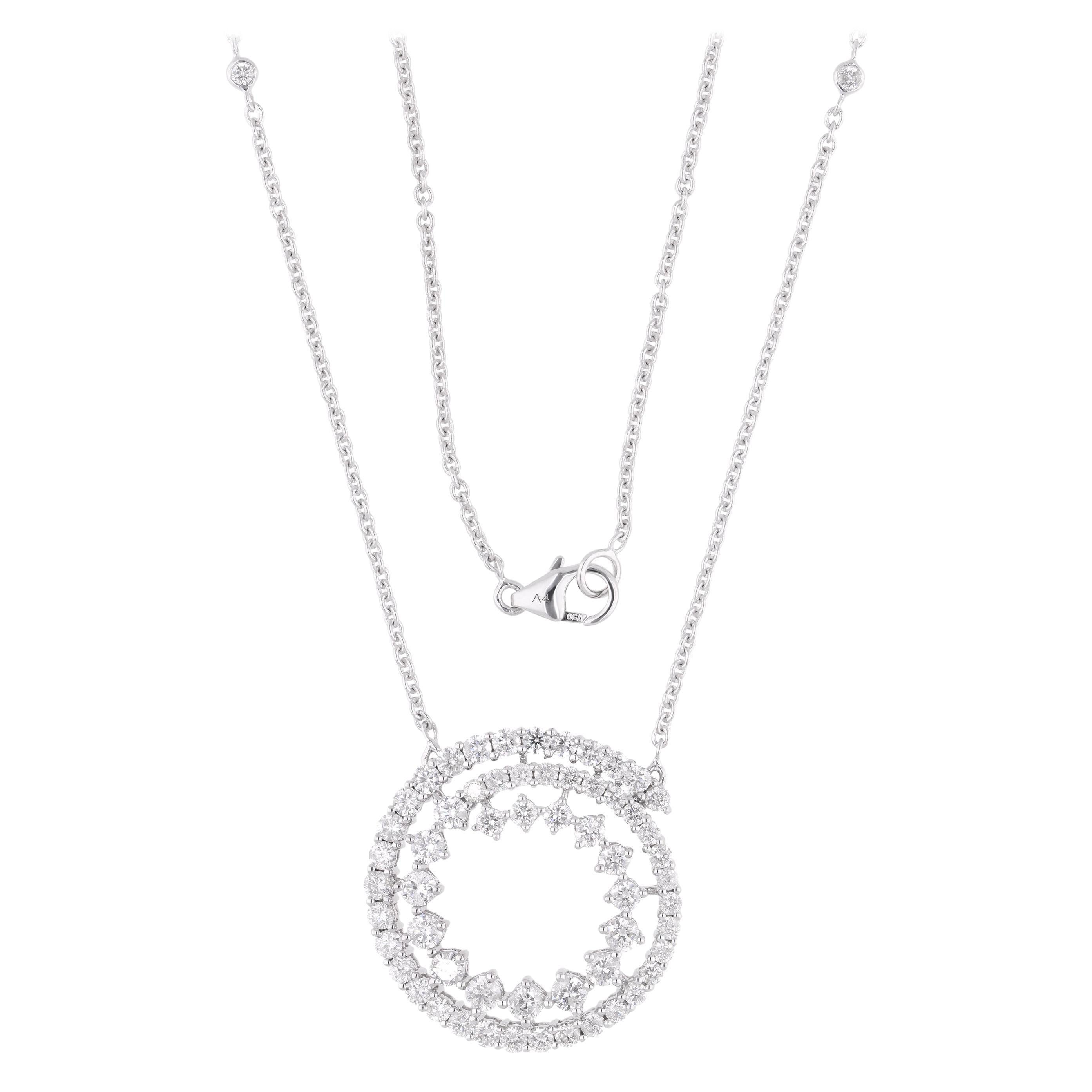 2.23Ct SI/H Diamond Round Open Circle Pendant Necklace Fine 18k White Gold (Collier en or blanc 18k) en vente