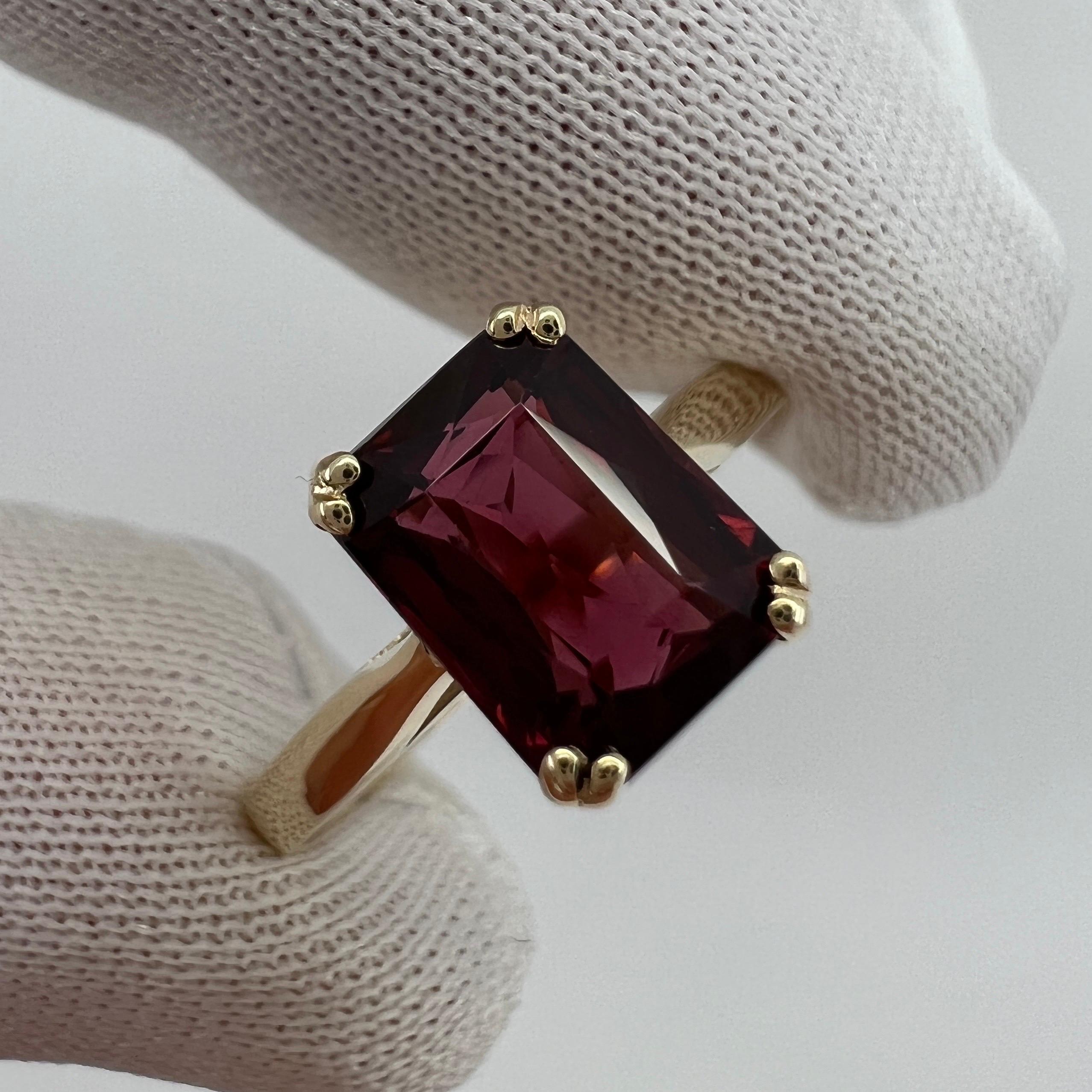 2.23ct Vivid Pink Purple Rhodolite Garnet Emerald Cut Yellow Gold Solitaire Ring 6