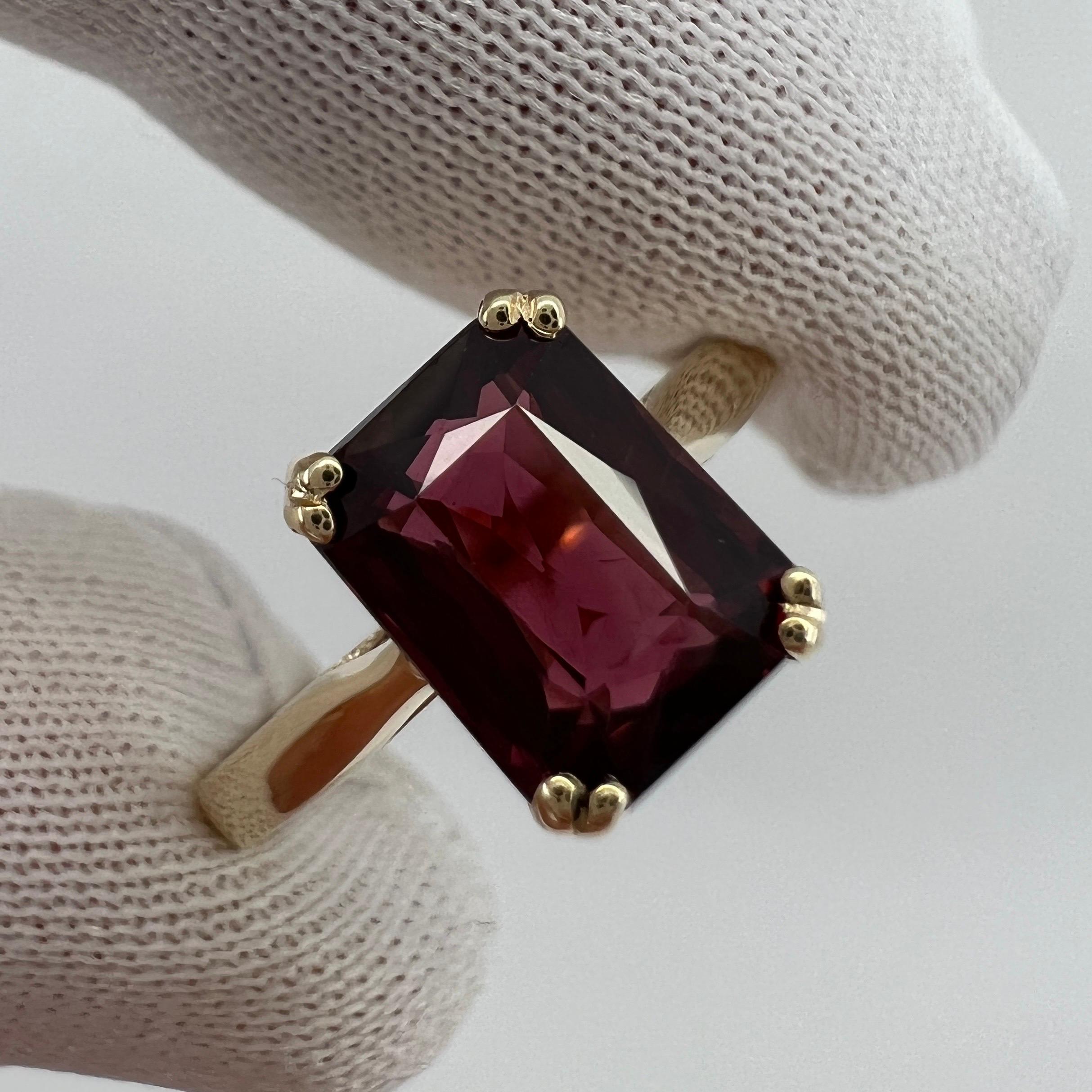 2.23ct Vivid Pink Purple Rhodolite Garnet Emerald Cut Yellow Gold Solitaire Ring 7