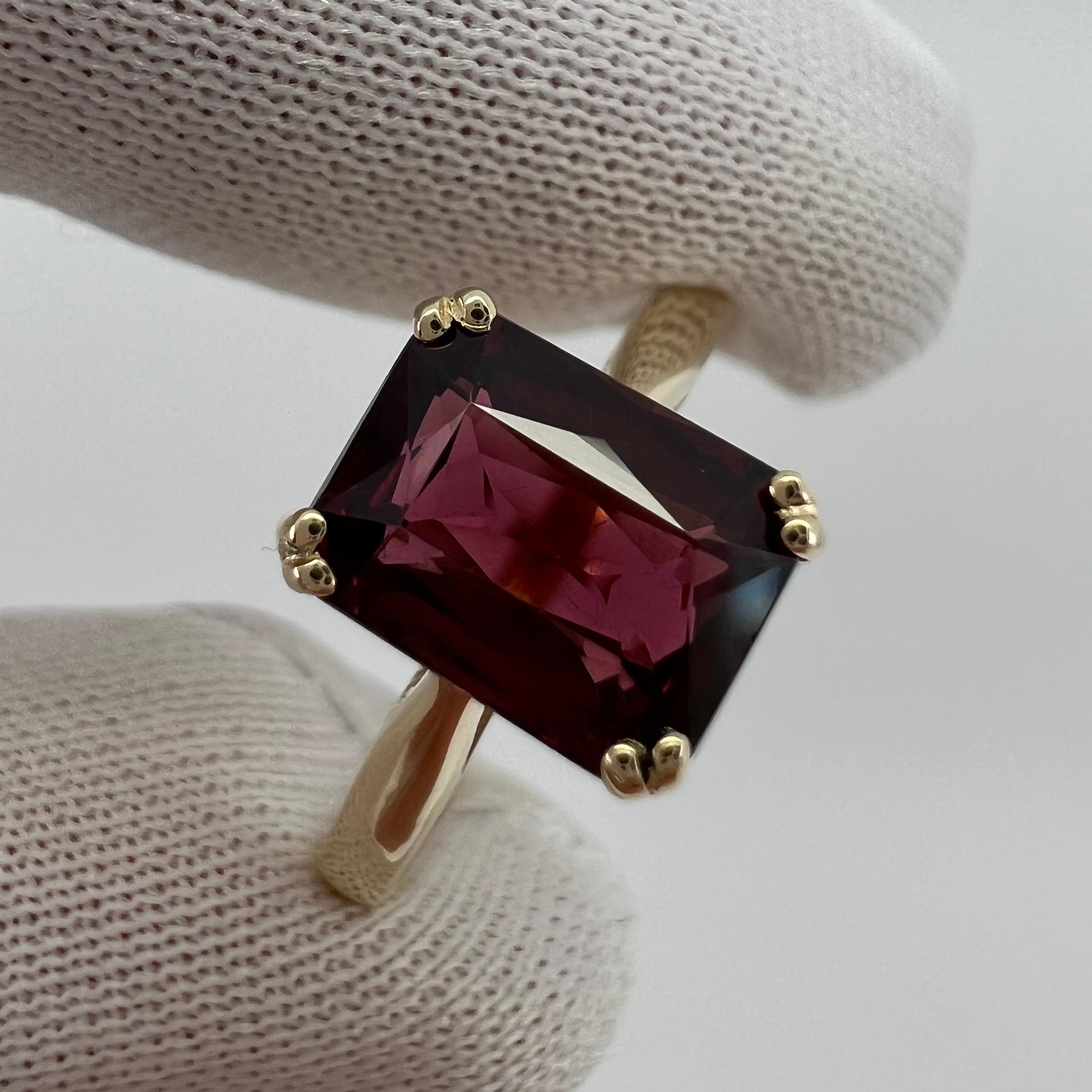 2.23ct Vivid Pink Purple Rhodolite Garnet Emerald Cut Yellow Gold Solitaire Ring 8