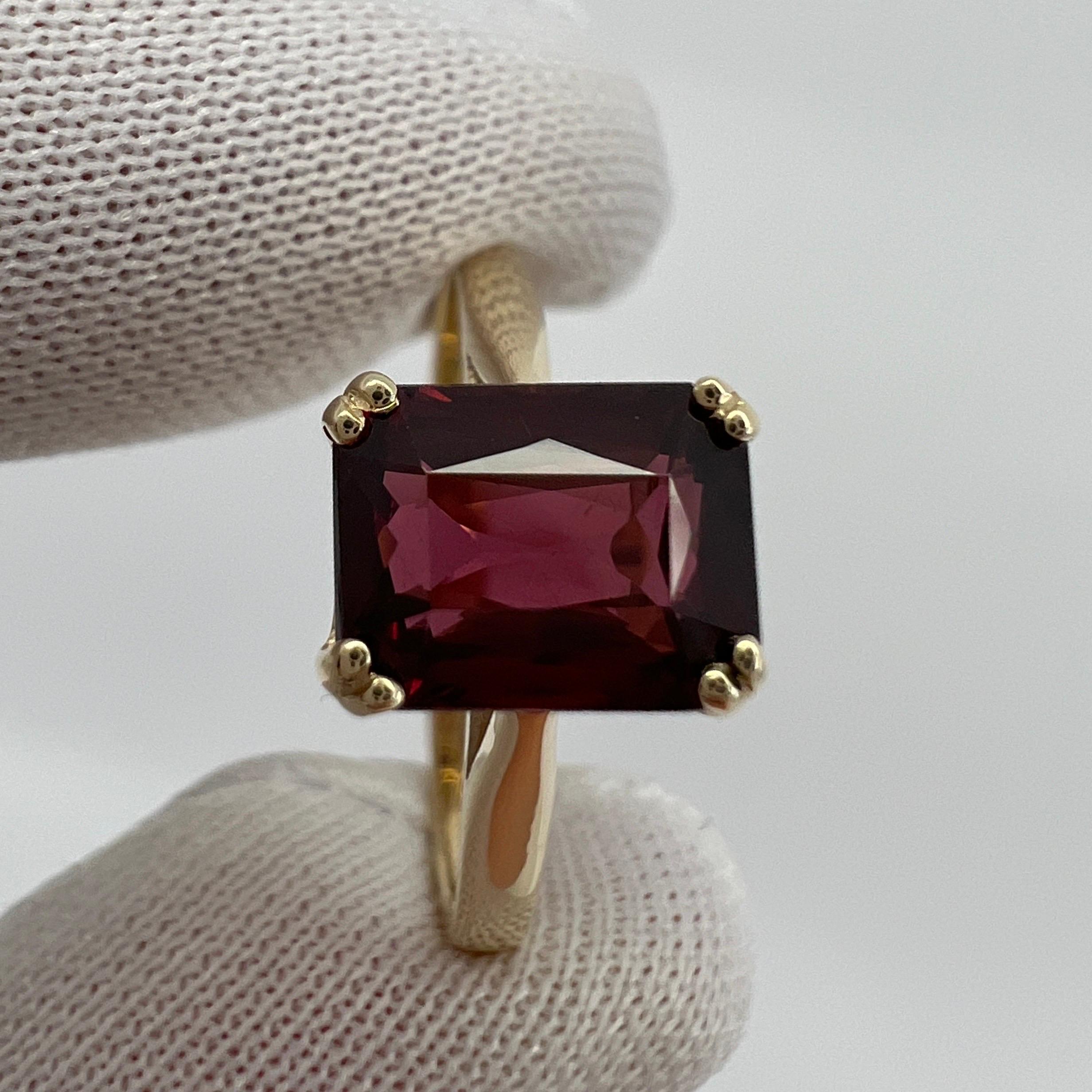 2.23ct Vivid Pink Purple Rhodolite Garnet Emerald Cut Yellow Gold Solitaire Ring 1