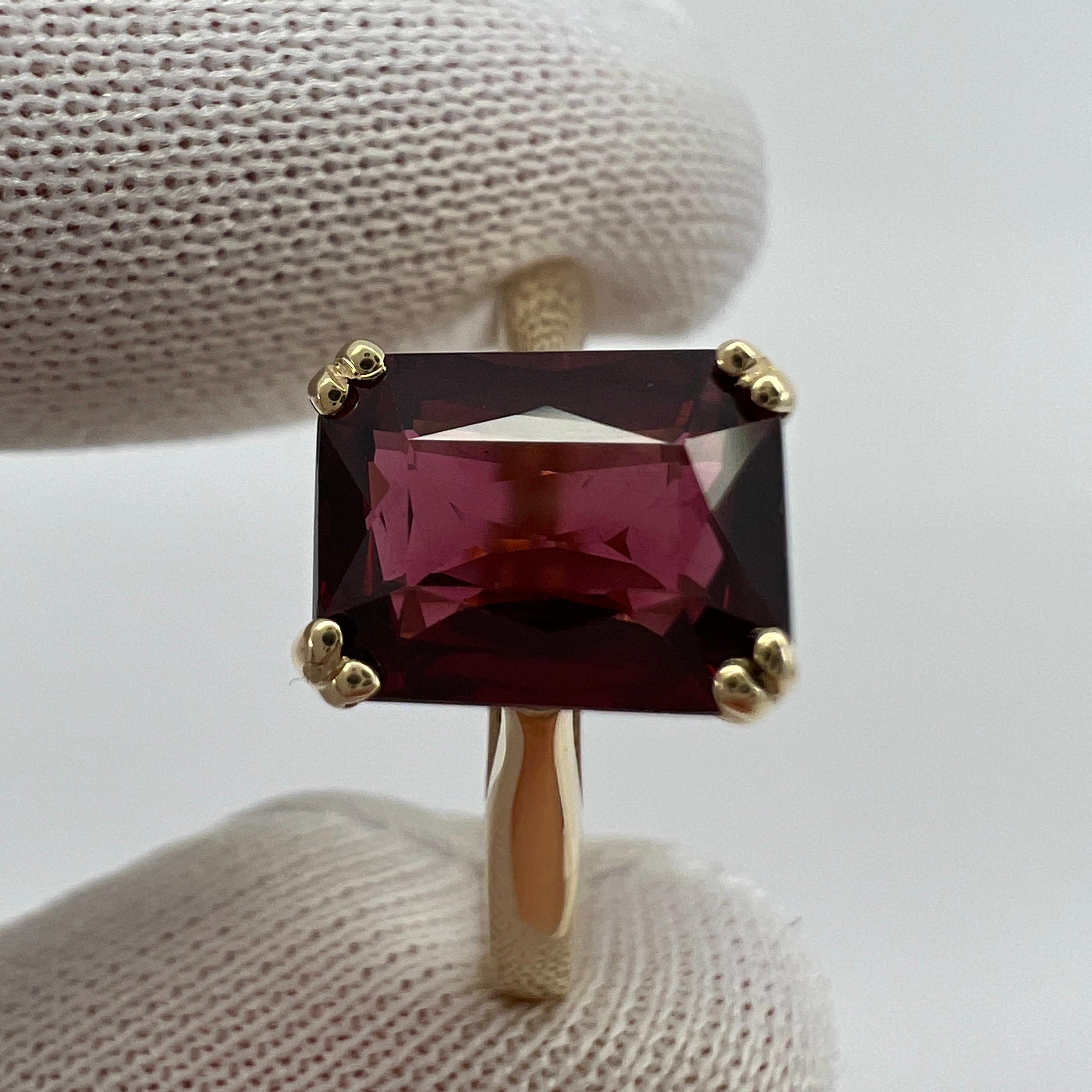 2.23ct Vivid Pink Purple Rhodolite Garnet Emerald Cut Yellow Gold Solitaire Ring 2
