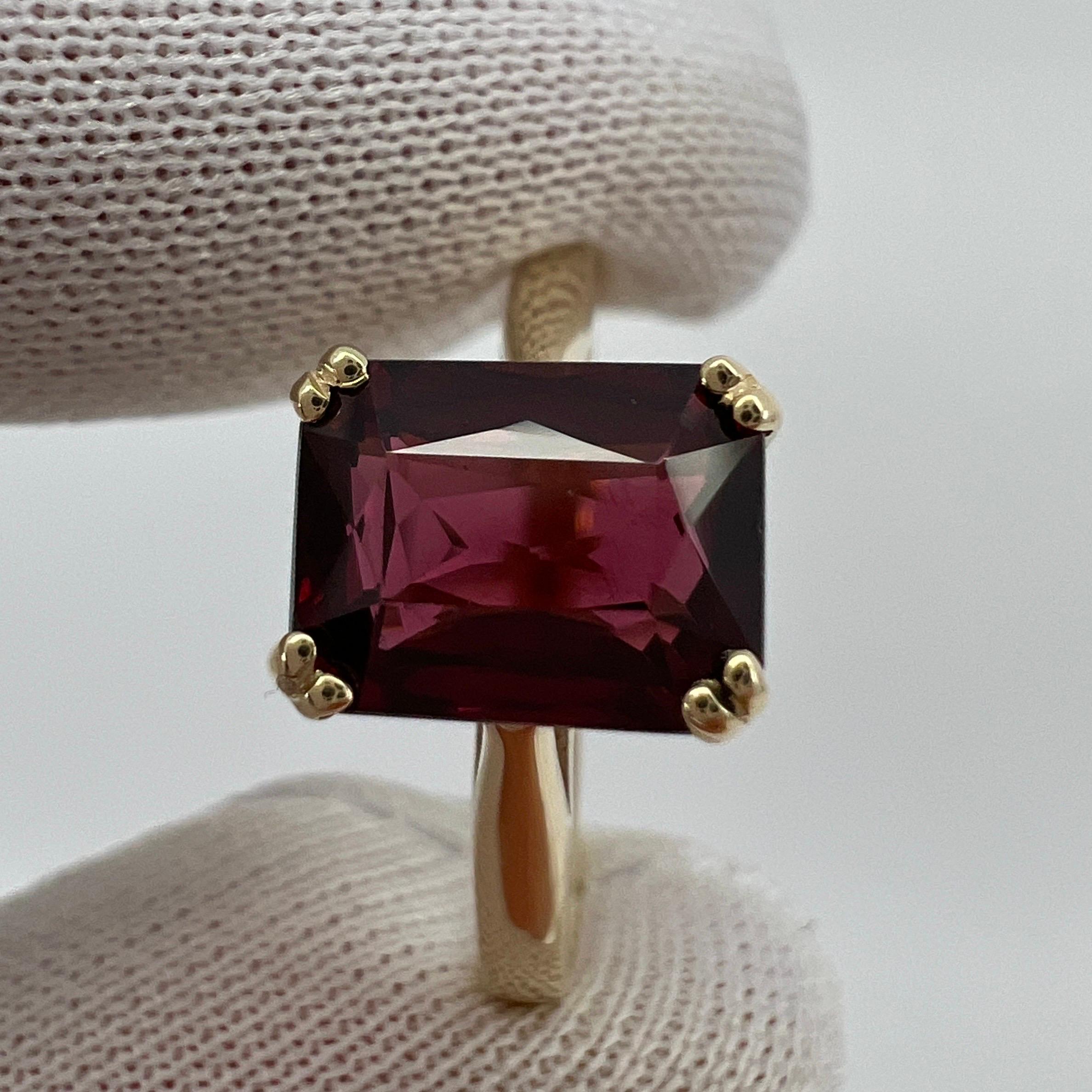 2.23ct Vivid Pink Purple Rhodolite Garnet Emerald Cut Yellow Gold Solitaire Ring 3