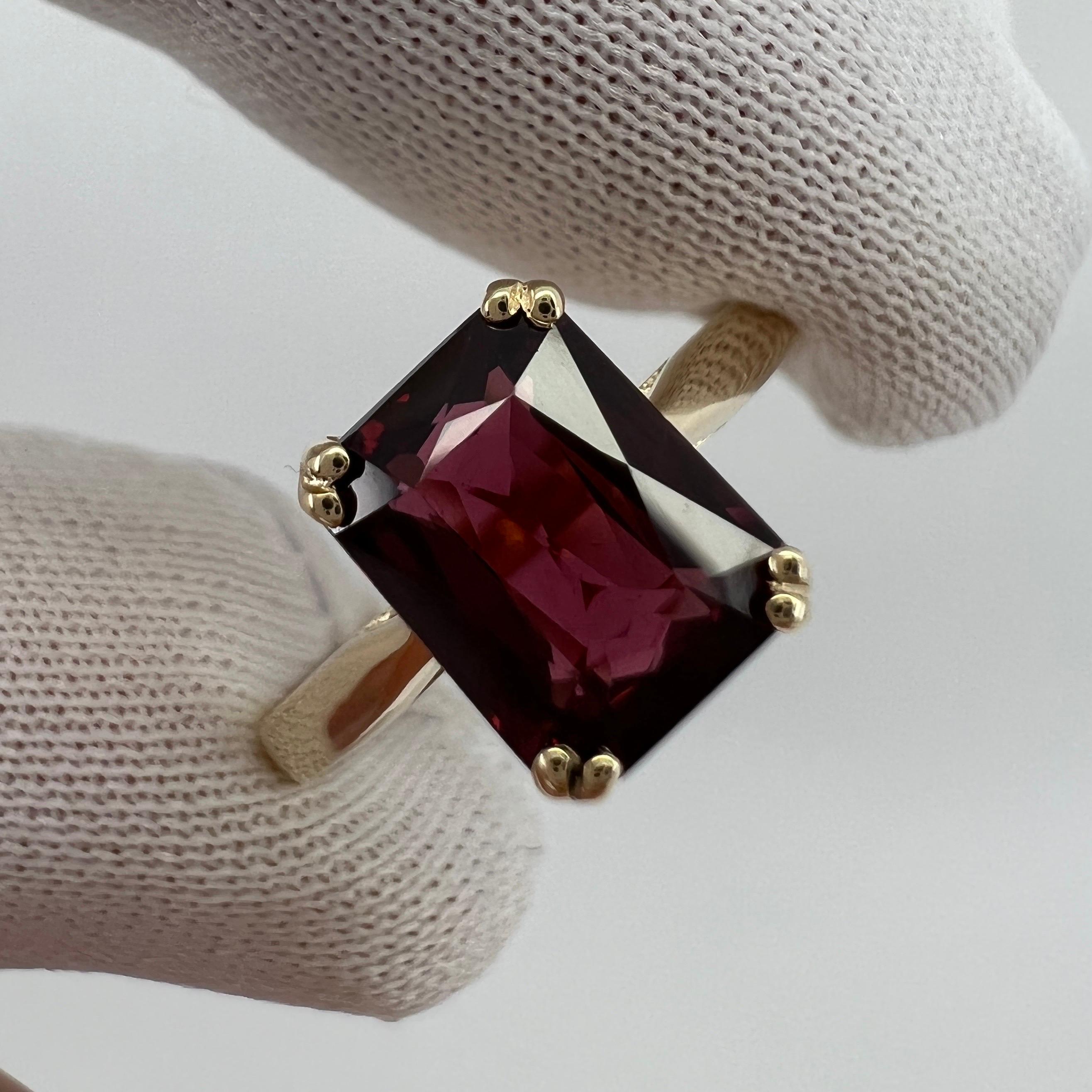 2.23ct Vivid Pink Purple Rhodolite Garnet Emerald Cut Yellow Gold Solitaire Ring 5