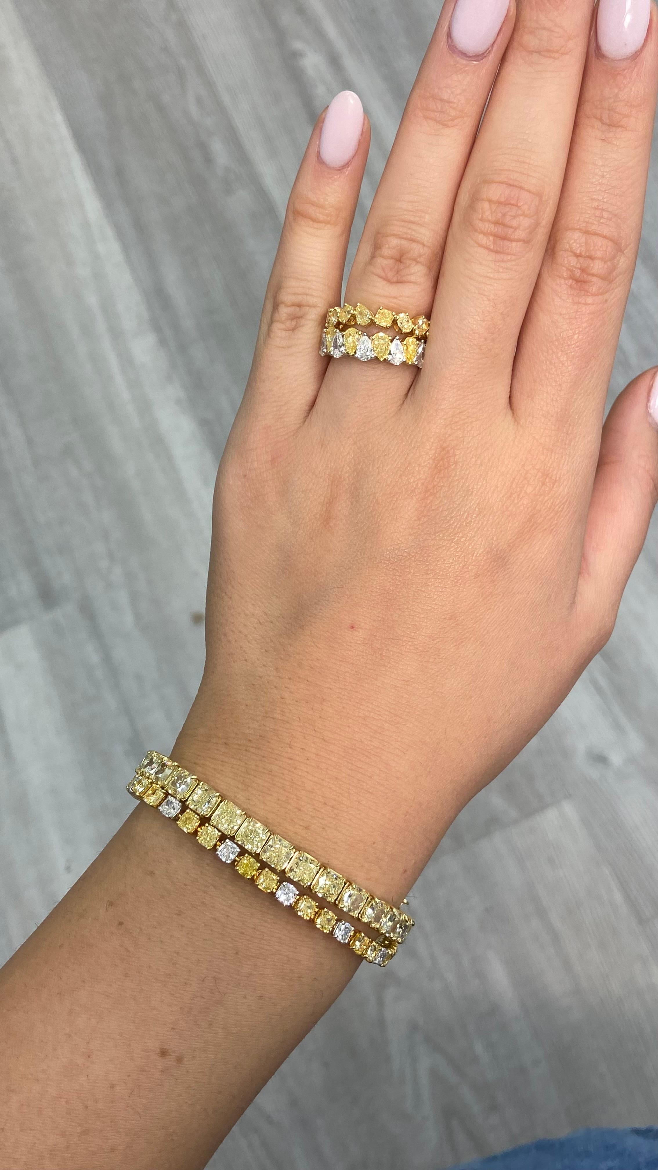 Alternating Yellow Pear Shape Diamond Half Eternity Ring For Sale 4