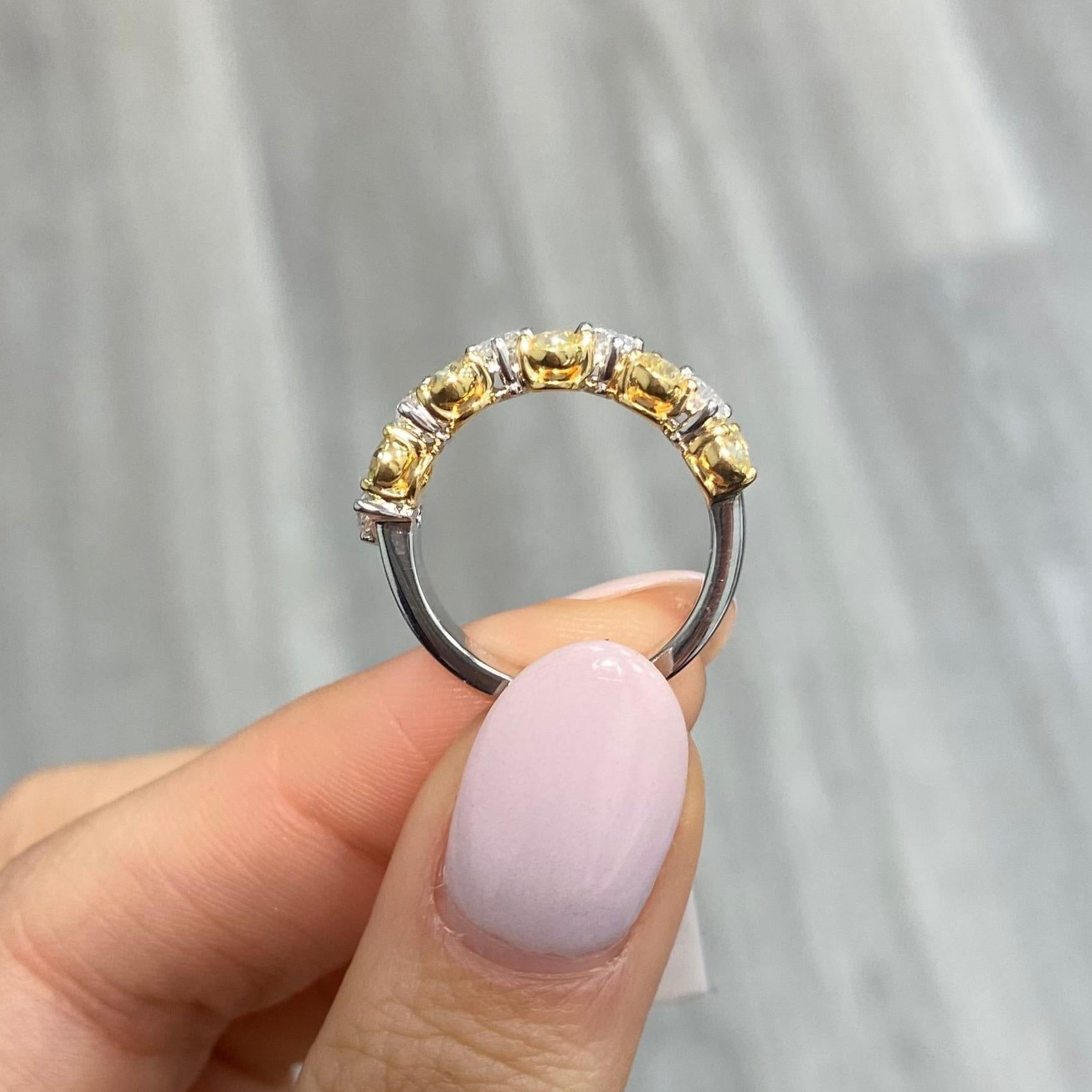 Women's Alternating Yellow Pear Shape Diamond Half Eternity Ring For Sale