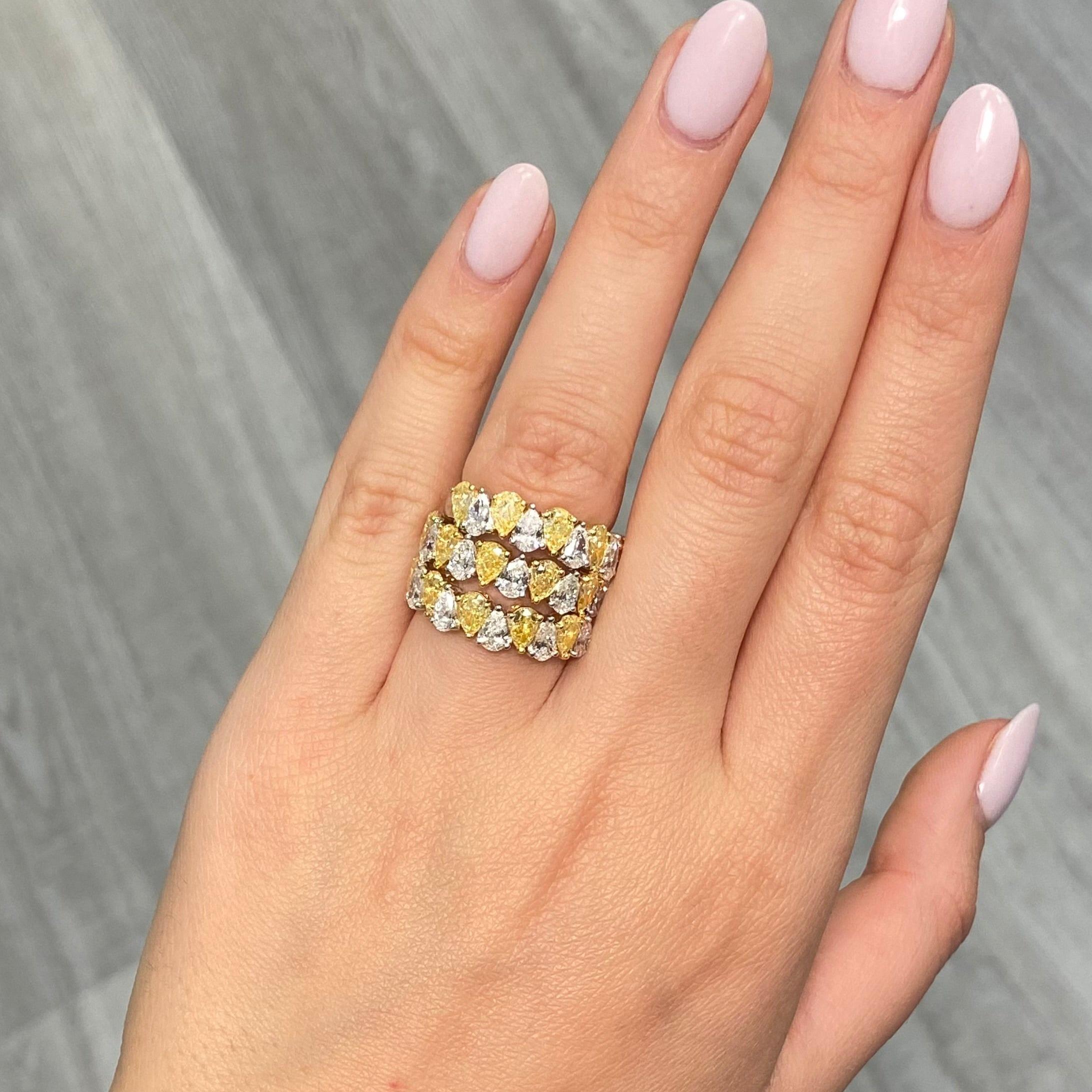 Alternating Yellow Pear Shape Diamond Half Eternity Ring For Sale 2
